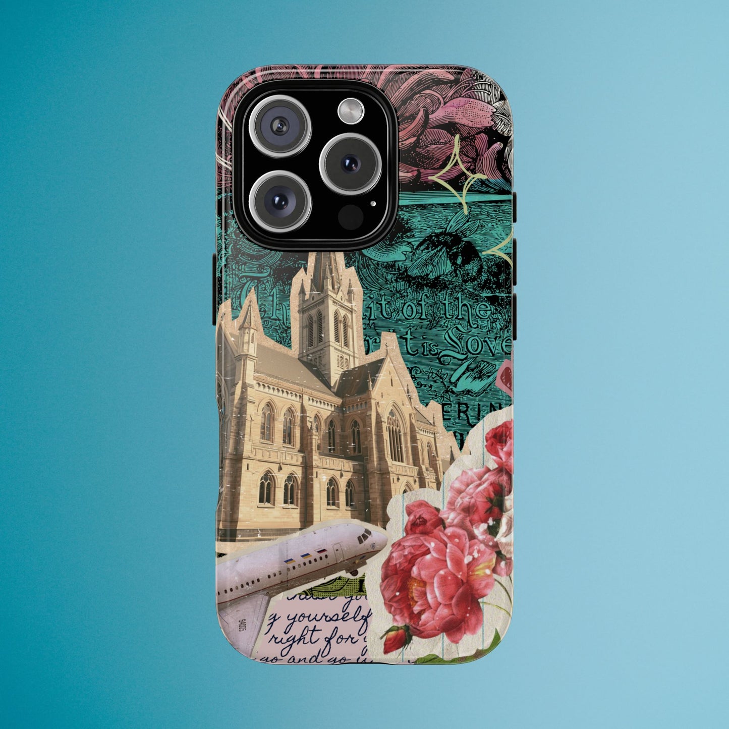 Gothic Cathedral Phone Case, Dark Academia Aesthetic, Fall Floral Art iPhone Samsung Pixel Cover, Scrapbook Vintage Phone Case Design