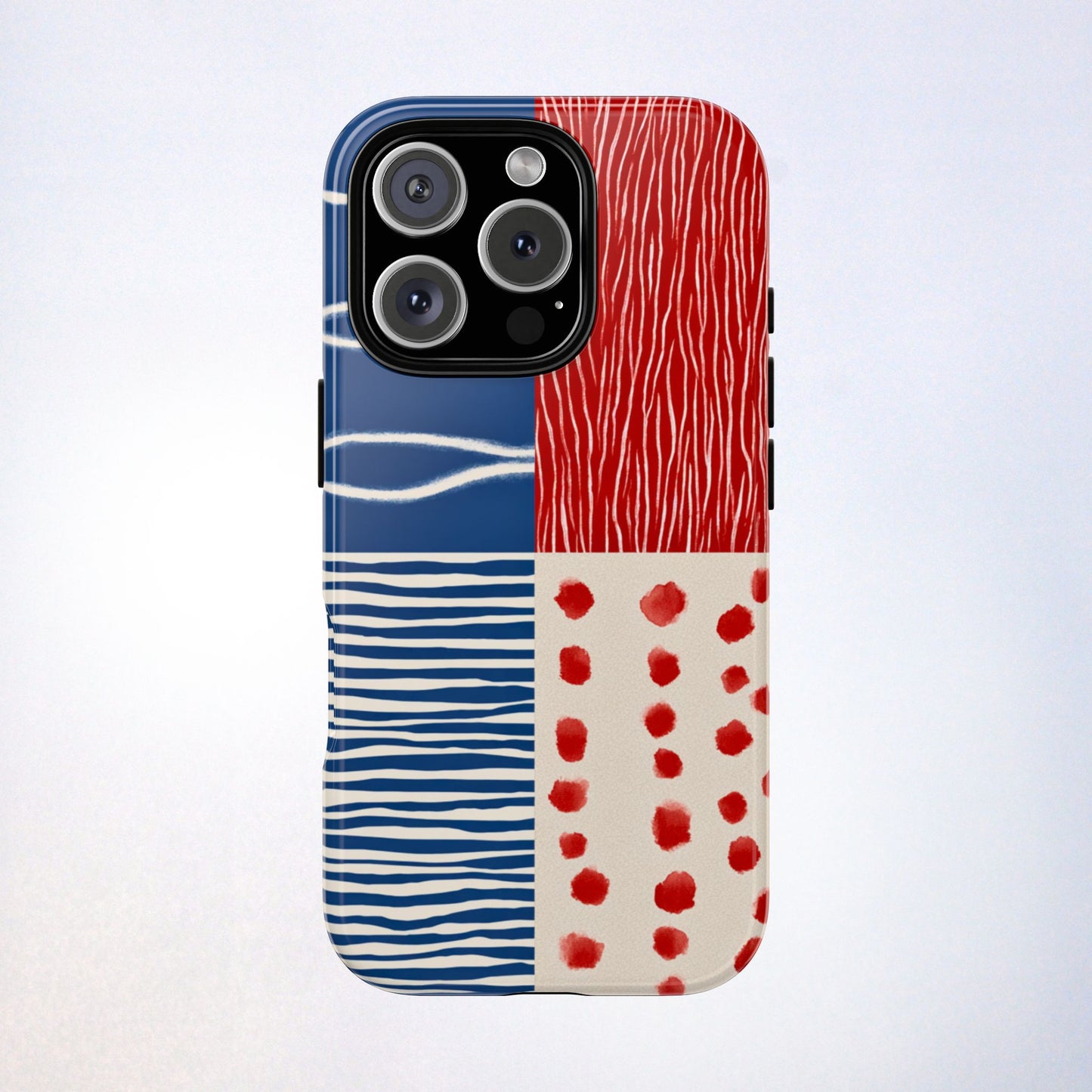 Abstract Geometric Phone Case | Red, Blue & White Pattern Cover for iPhone, Galaxy, Pixel