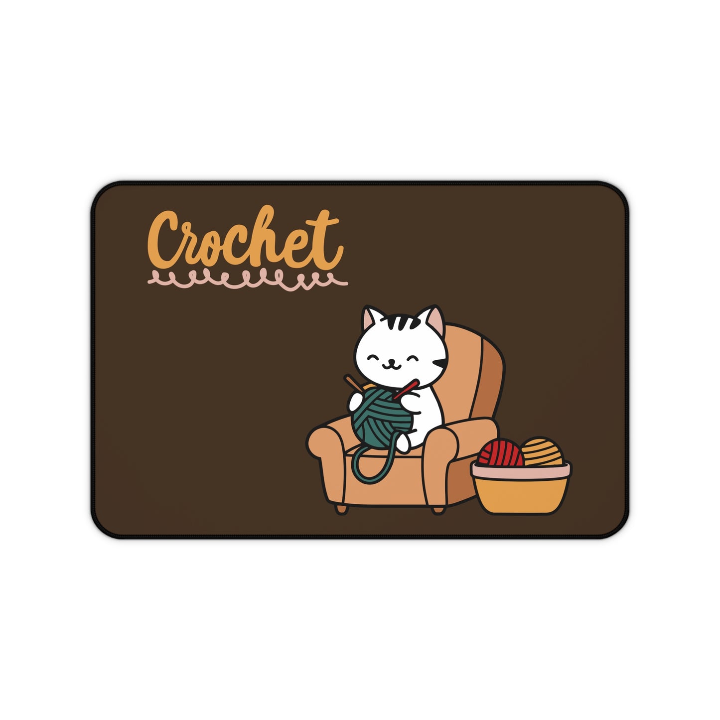 Crochet Cat Desk Mat, Cute Crochet Lover Mouse Pad, Yarn Craft Gift, Crochet Workspace Decor