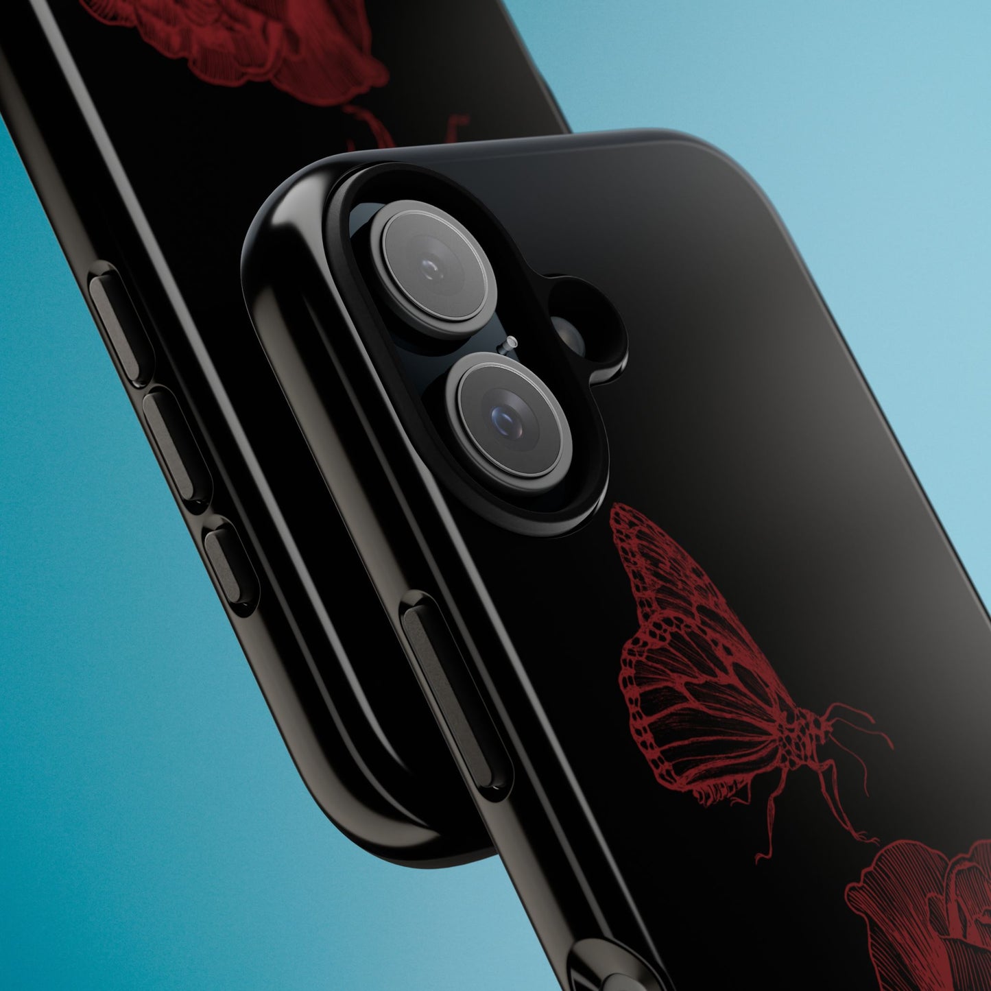 Black Rose and Butterfly Phone Case - Dark Academia Aesthetic Gothic iPhone, Galaxy and Pixel Cover