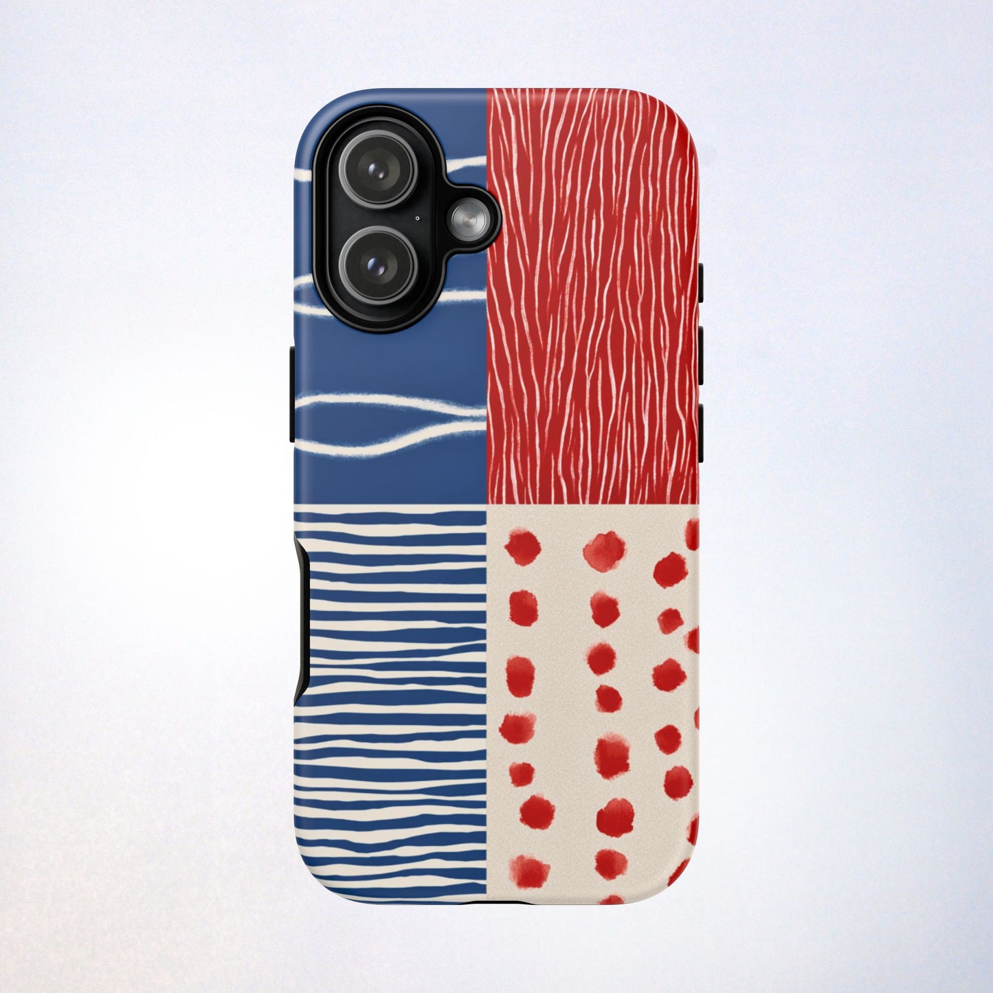 Abstract Geometric Phone Case | Red, Blue & White Pattern Cover for iPhone, Galaxy, Pixel
