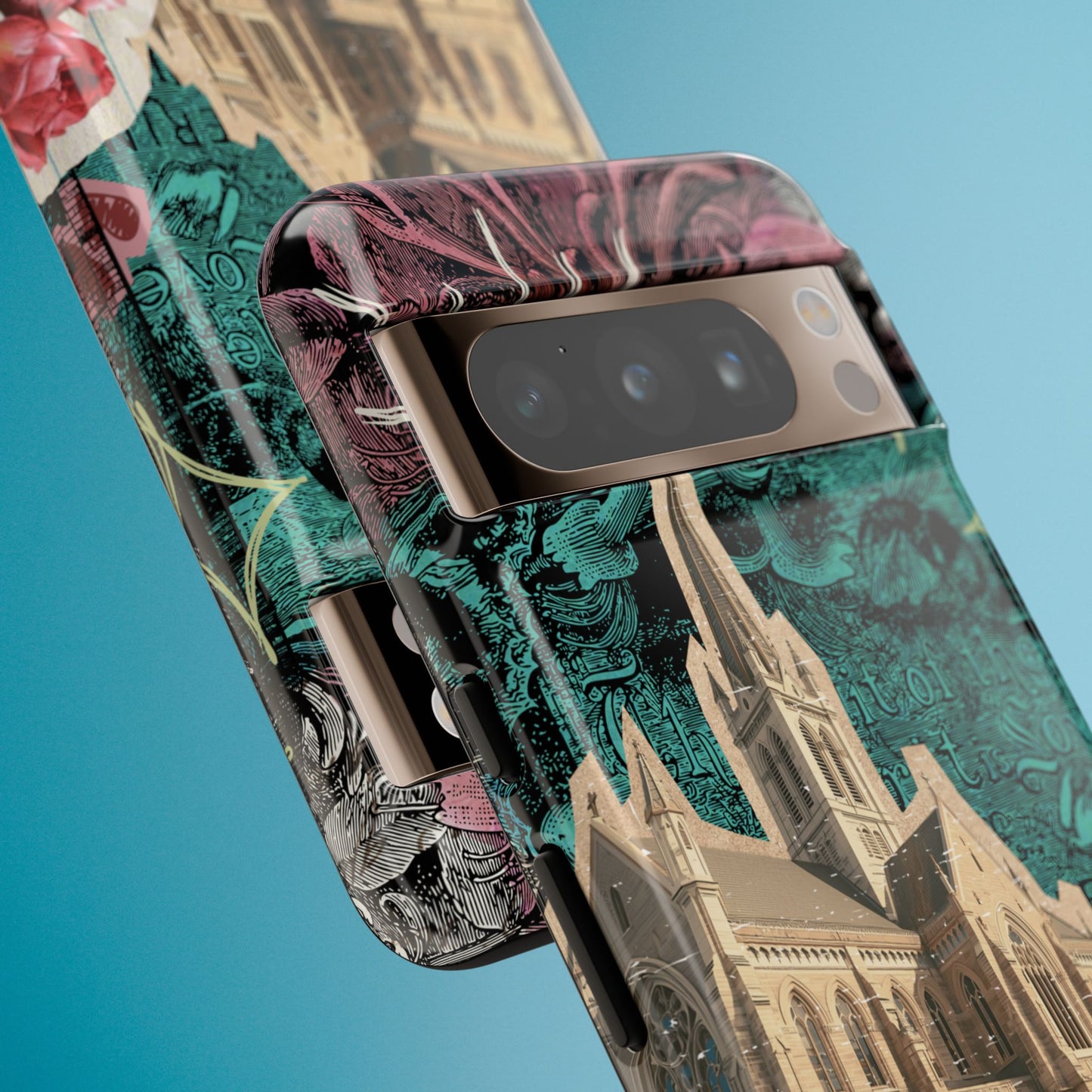 Gothic Cathedral Phone Case, Dark Academia Aesthetic, Fall Floral Art iPhone Samsung Pixel Cover, Scrapbook Vintage Phone Case Design