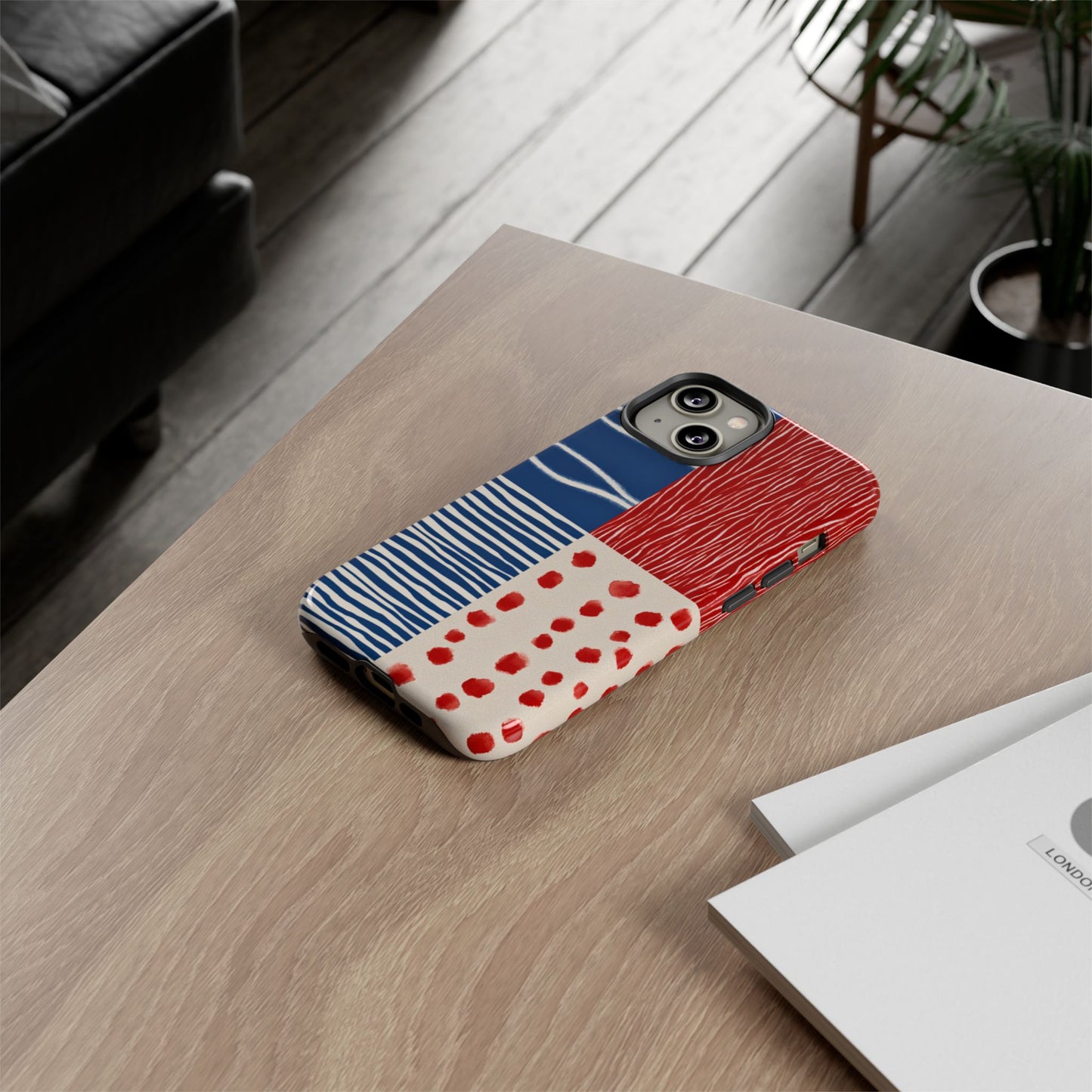 Abstract Geometric Phone Case | Red, Blue & White Pattern Cover for iPhone, Galaxy, Pixel