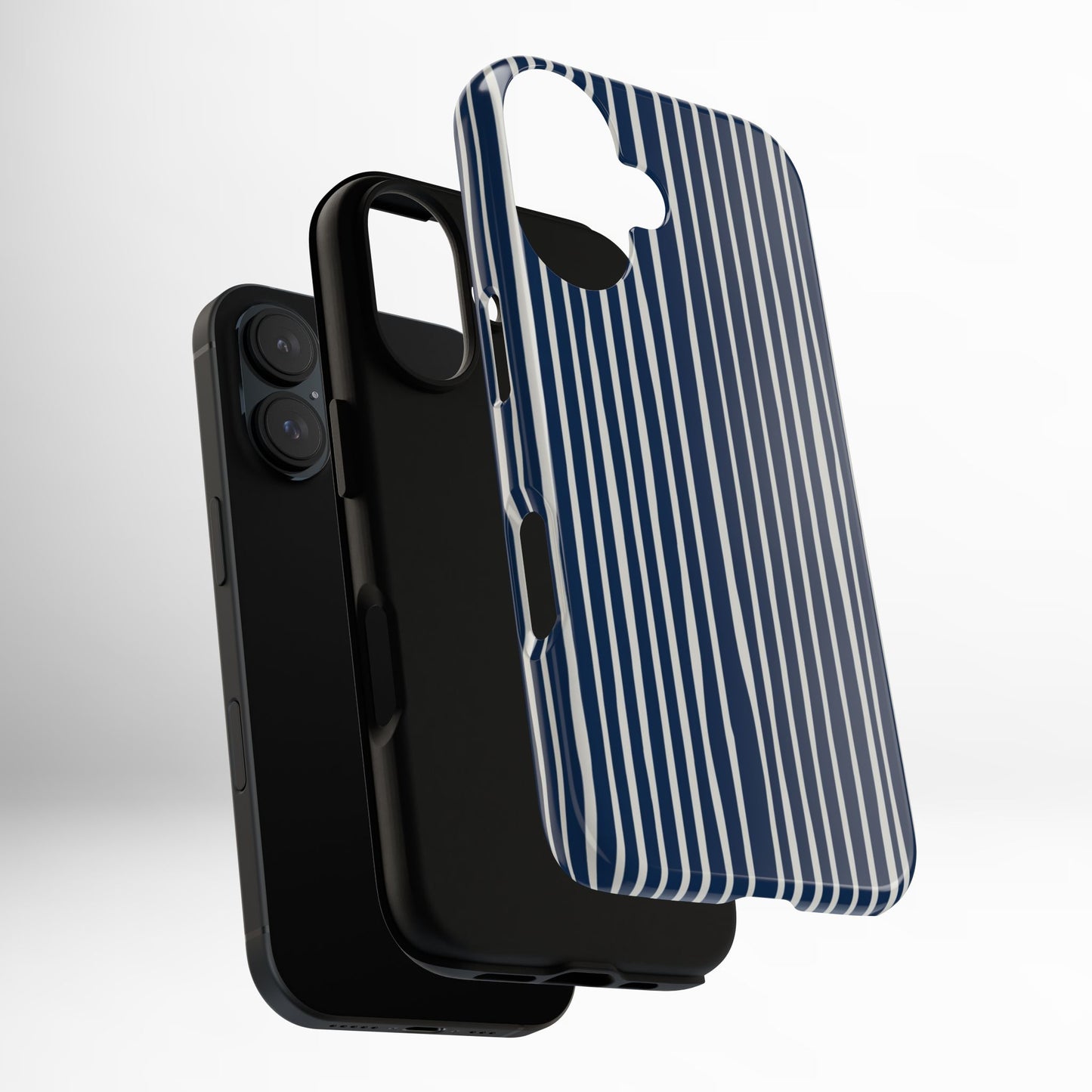 Navy Striped Phone Case | Minimalist Blue and White Stripe Design, Nautical Aesthetic Protective Cover