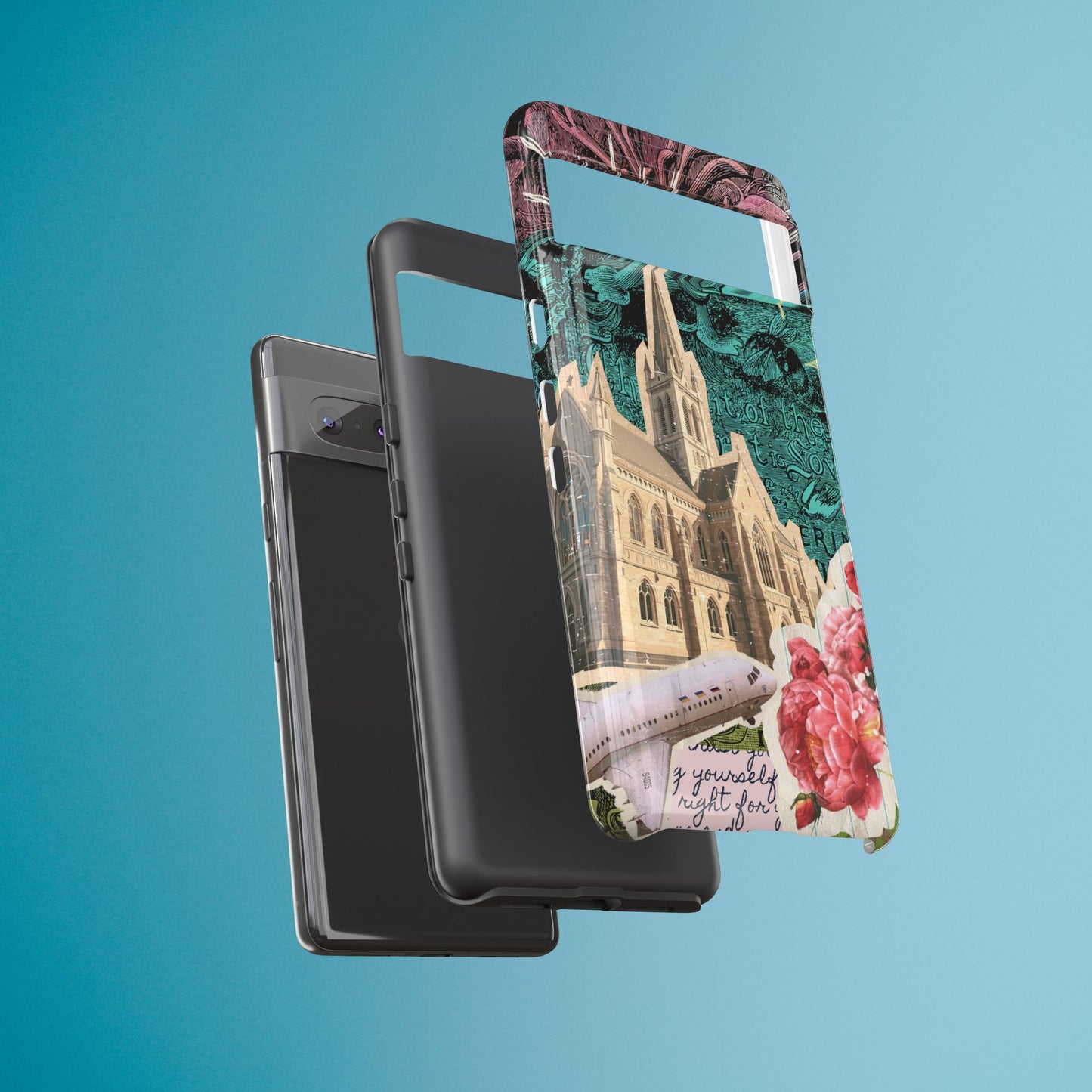 Gothic Cathedral Phone Case, Dark Academia Aesthetic, Fall Floral Art iPhone Samsung Pixel Cover, Scrapbook Vintage Phone Case Design