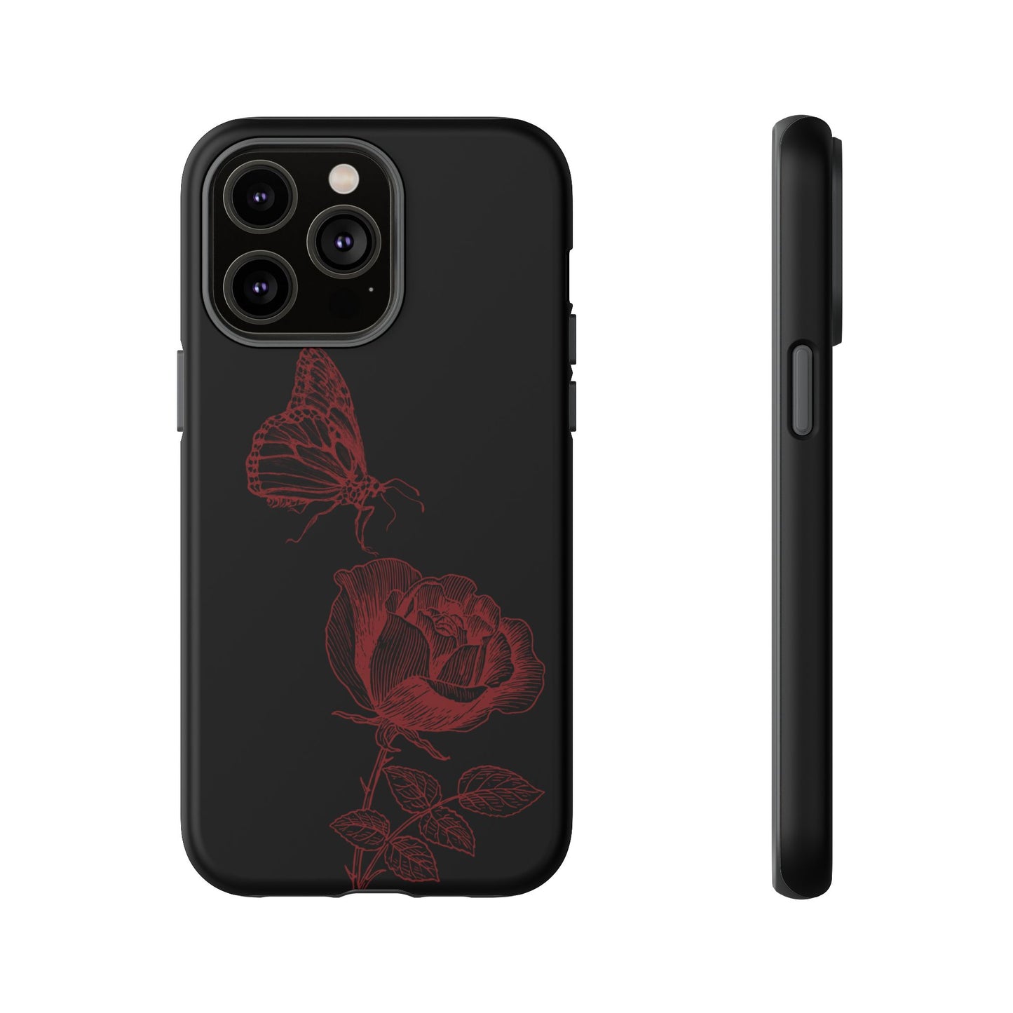 Black Rose and Butterfly Phone Case - Dark Academia Aesthetic Gothic iPhone, Galaxy and Pixel Cover