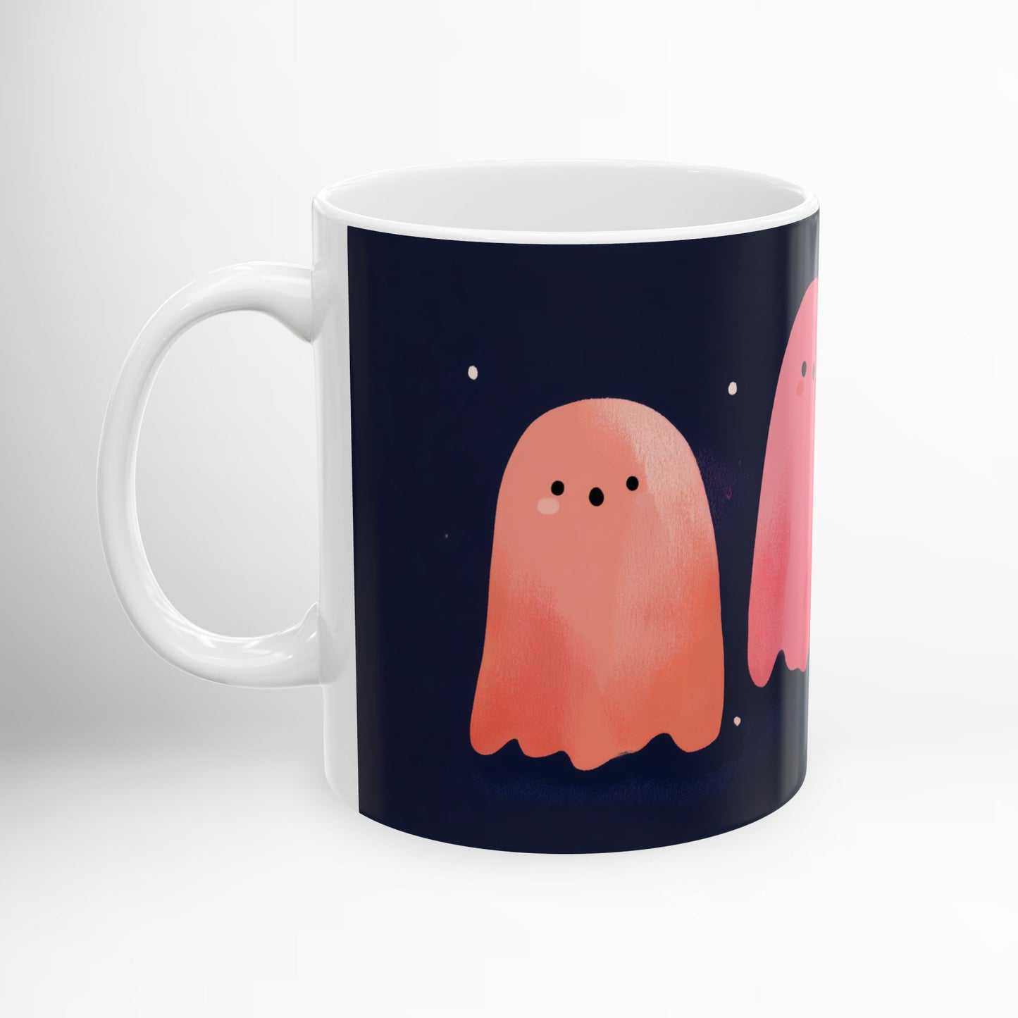 Cute Ghosts Mug Pastel Halloween Ceramic Coffee Cup, Kawaii Spooky Season Drinkware, Ghost Lover Gift 11oz & 15oz
