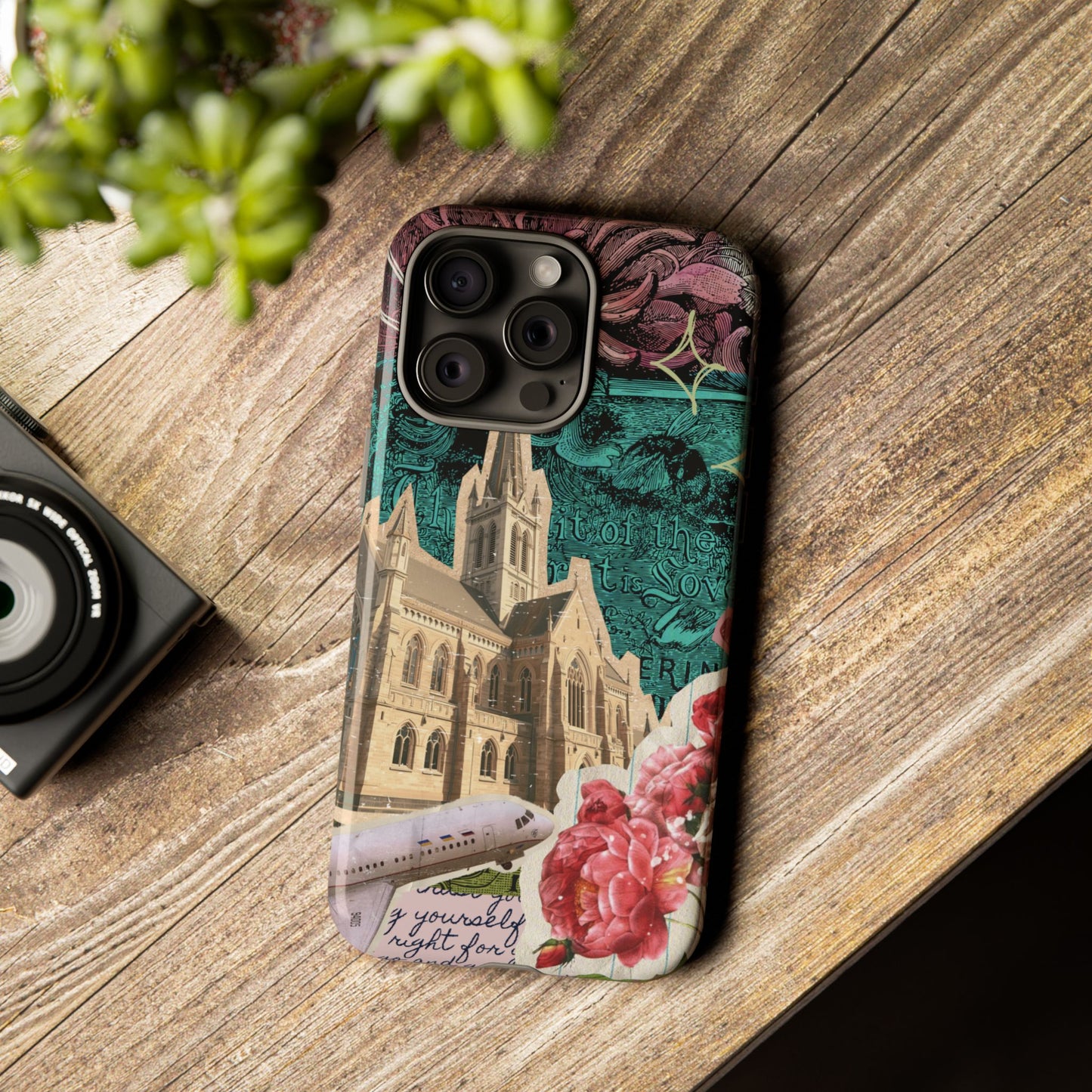 Gothic Cathedral Phone Case, Dark Academia Aesthetic, Fall Floral Art iPhone Samsung Pixel Cover, Scrapbook Vintage Phone Case Design