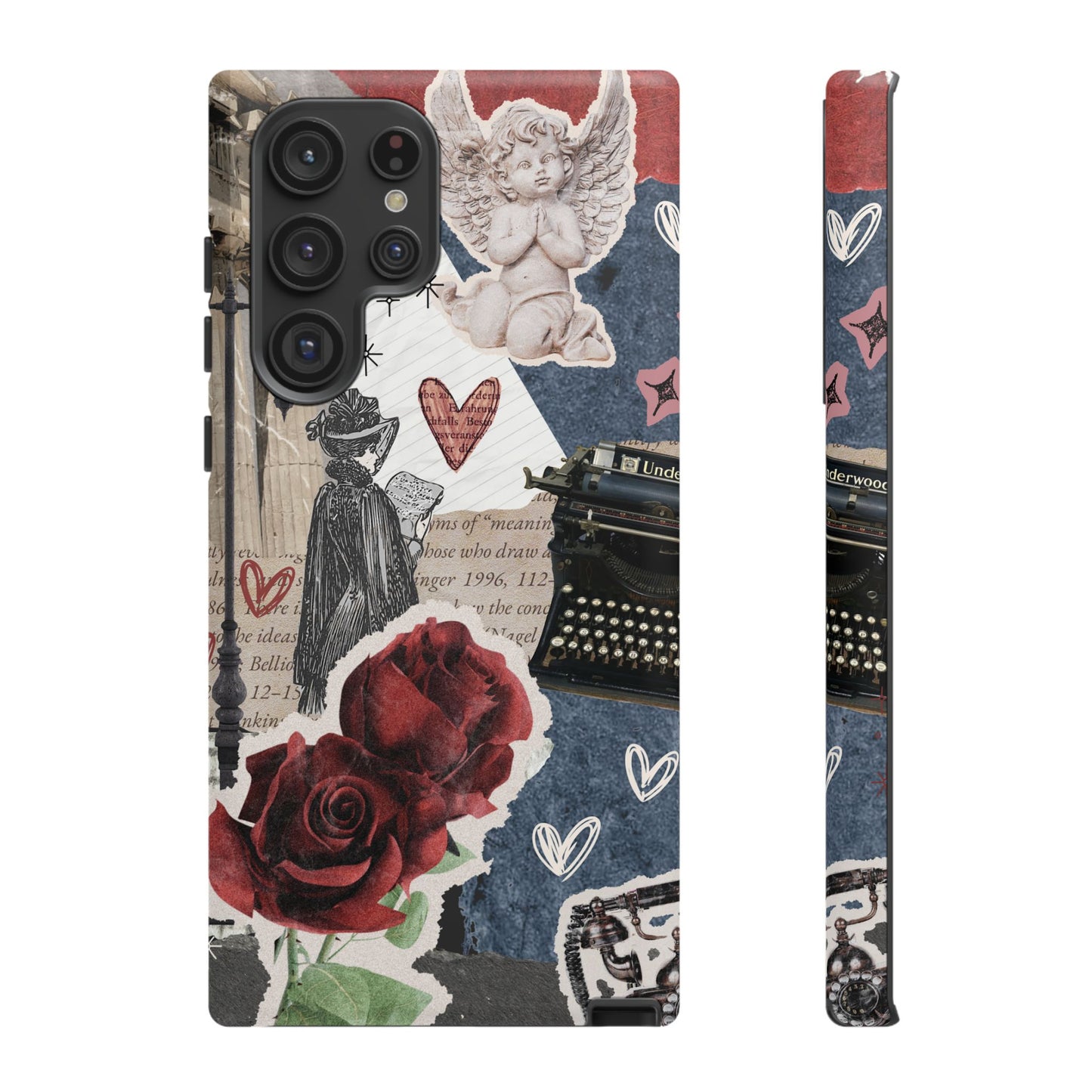 Romantic Collage Phone Case, Vintage Rose Paris Design, Gothic Aesthetic iPhone Samsung Pixel Cover, Bookish Gift