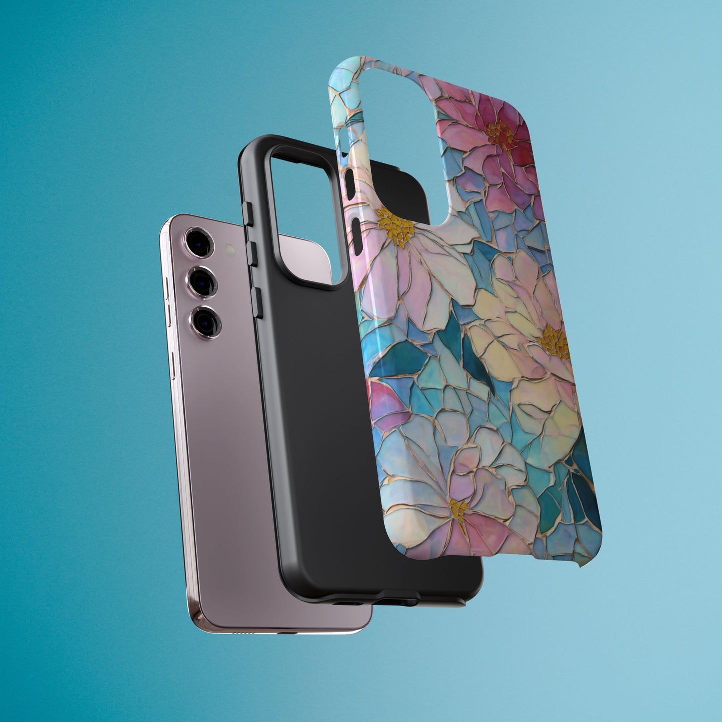 Floral Mosaic Phone Case, Colorful Flower Art Cover, Protective iPhone Samsung Pixel Case, New Phone Accessory, Gift for Friend