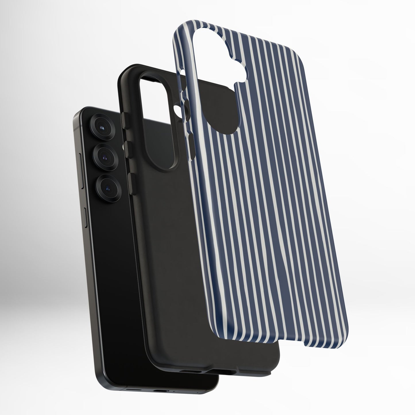 Navy Striped Phone Case | Minimalist Blue and White Stripe Design, Nautical Aesthetic Protective Cover