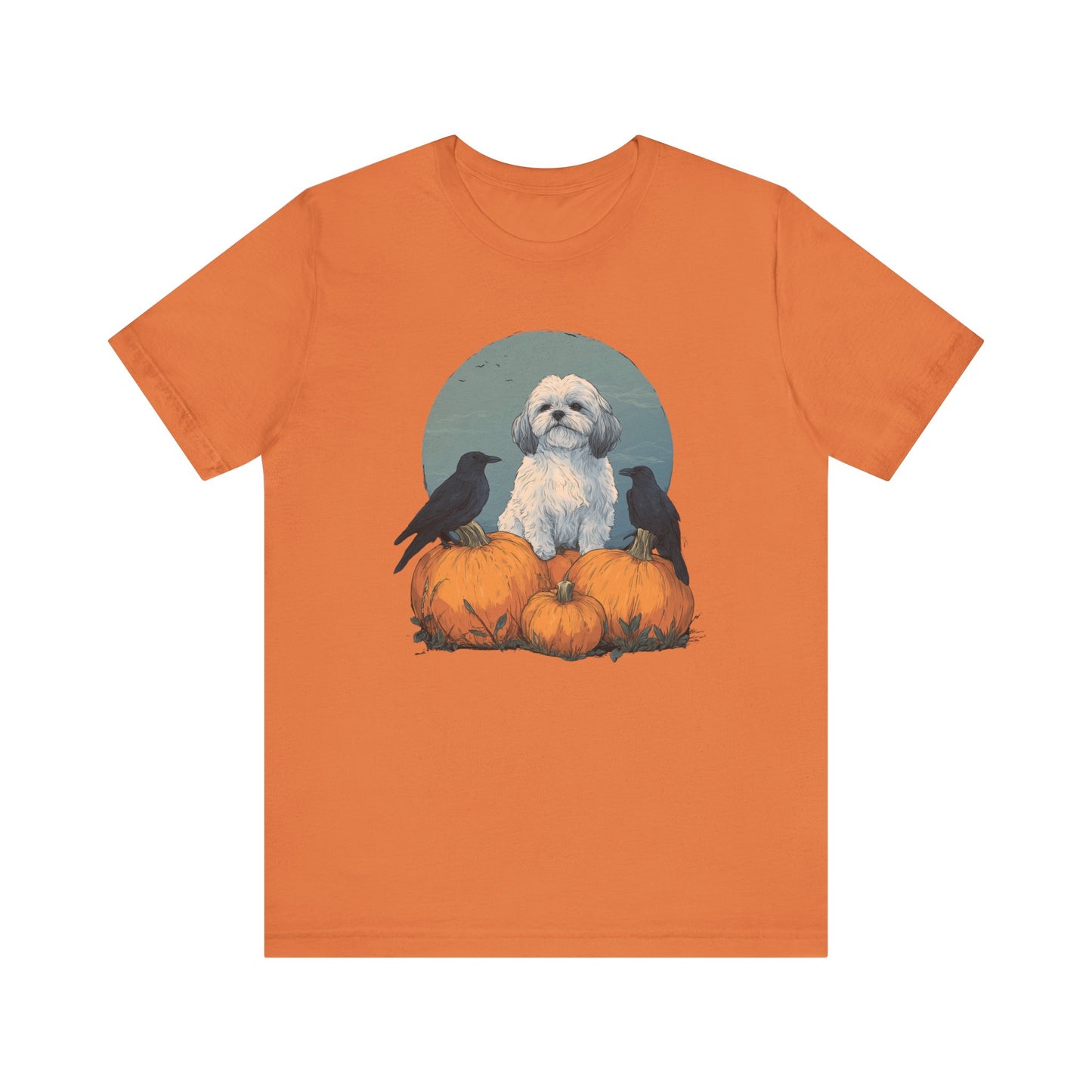 Shih Tzu T-Shirt Fall Dog & Crow Tee, Pumpkin Pet Shirt, Halloween Dog Lover Gift, Autumn Casual Top, Cute Unisex Dog Apparel