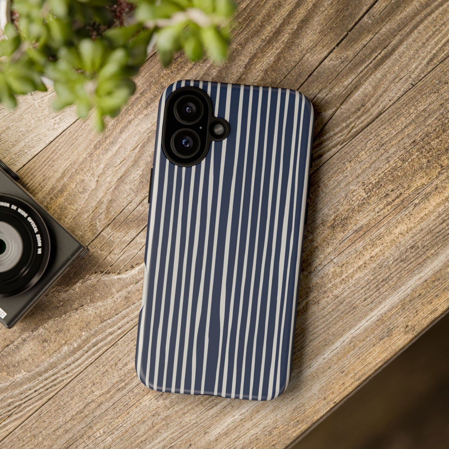 Navy Striped Phone Case | Minimalist Blue and White Stripe Design, Nautical Aesthetic Protective Cover