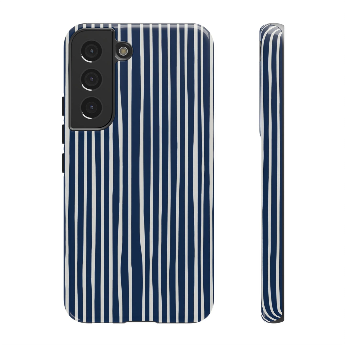 Navy Striped Phone Case | Minimalist Blue and White Stripe Design, Nautical Aesthetic Protective Cover