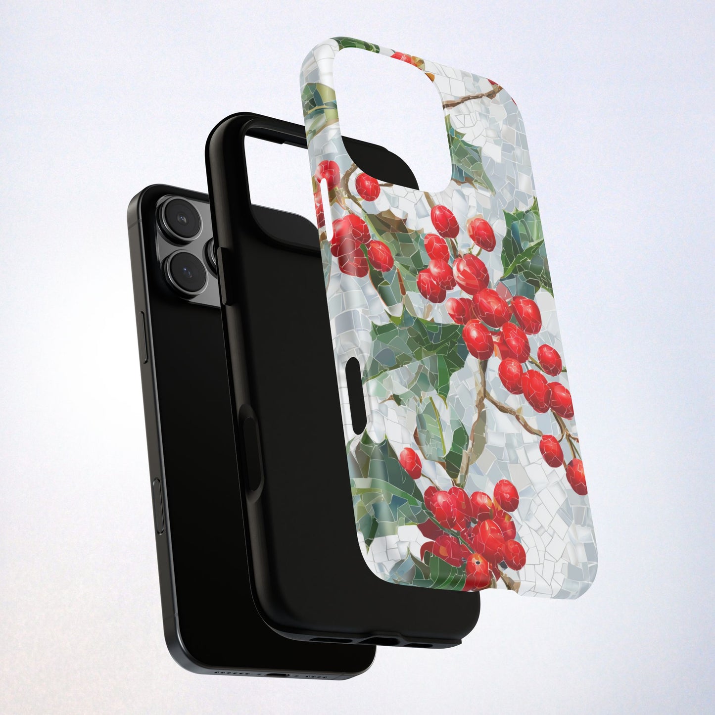 Holly Berry Phone Case, Christmas Mosaic Design, Winter Botanical Cover for iPhone Samsung Pixel