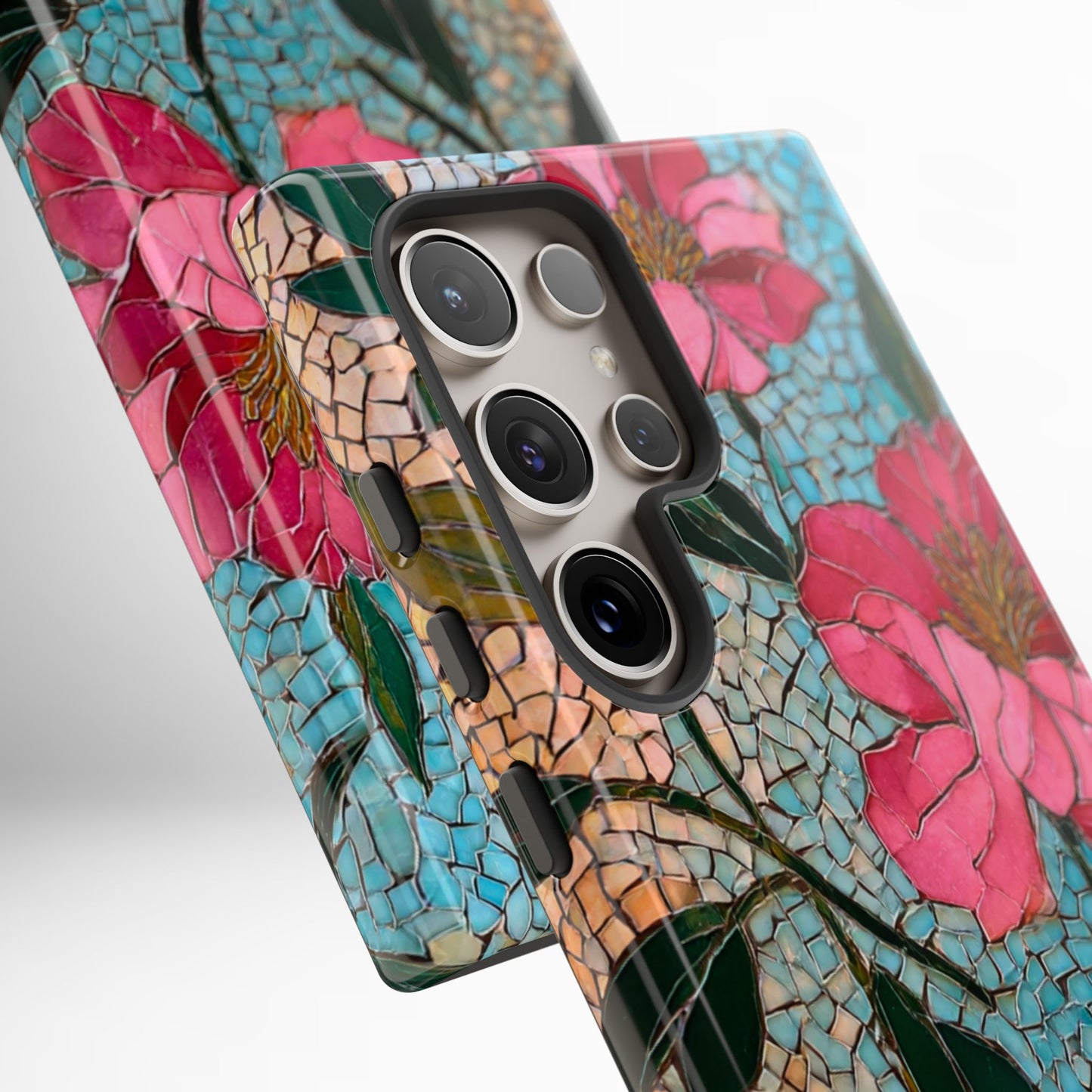 Bright Floral Mosaic Phone Case, iPhone 15 16 17 Pro Air Case, Pixel 9 Pro Cover, Samsung Galaxy 25 Pro Case