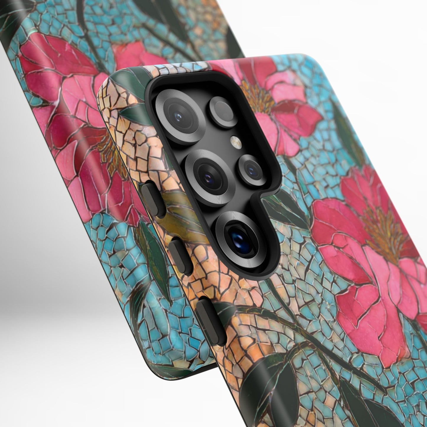 Bright Floral Mosaic Phone Case, iPhone 15 16 17 Pro Air Case, Pixel 9 Pro Cover, Samsung Galaxy 25 Pro Case