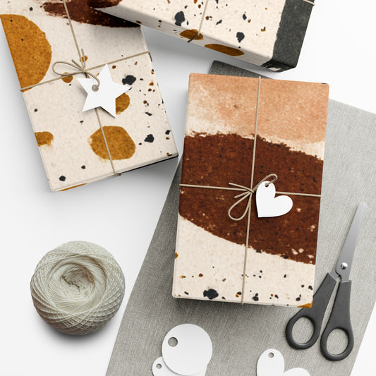Christmas gift wrapped in modern abstract colorful wrapping paper – festive holiday gift wrap.