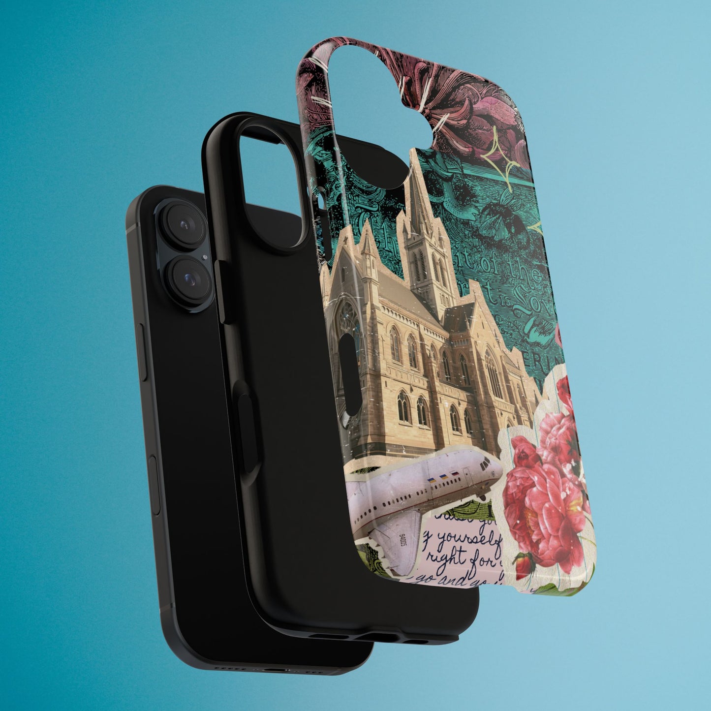 Gothic Cathedral Phone Case, Dark Academia Aesthetic, Fall Floral Art iPhone Samsung Pixel Cover, Scrapbook Vintage Phone Case Design