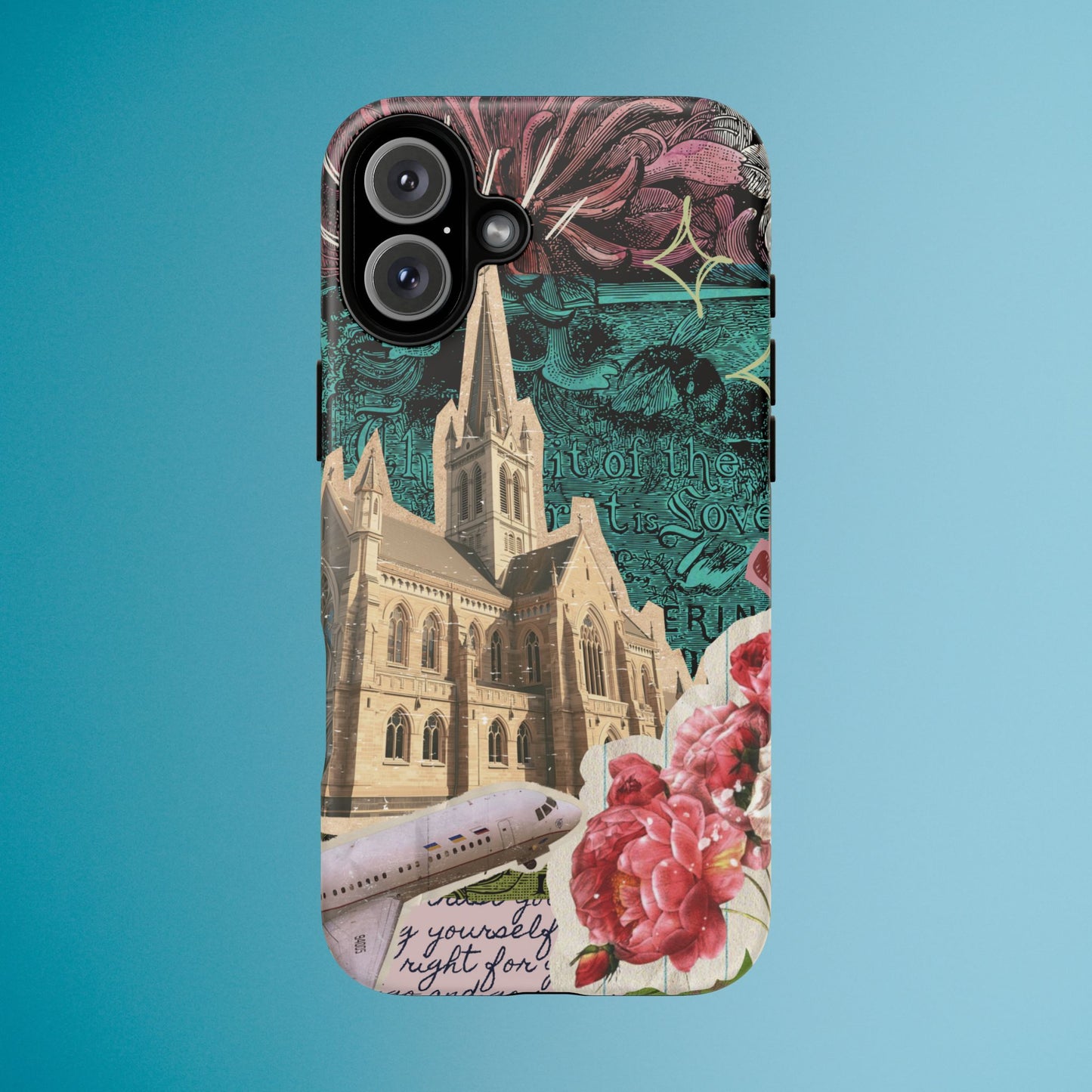 Gothic Cathedral Phone Case, Dark Academia Aesthetic, Fall Floral Art iPhone Samsung Pixel Cover, Scrapbook Vintage Phone Case Design