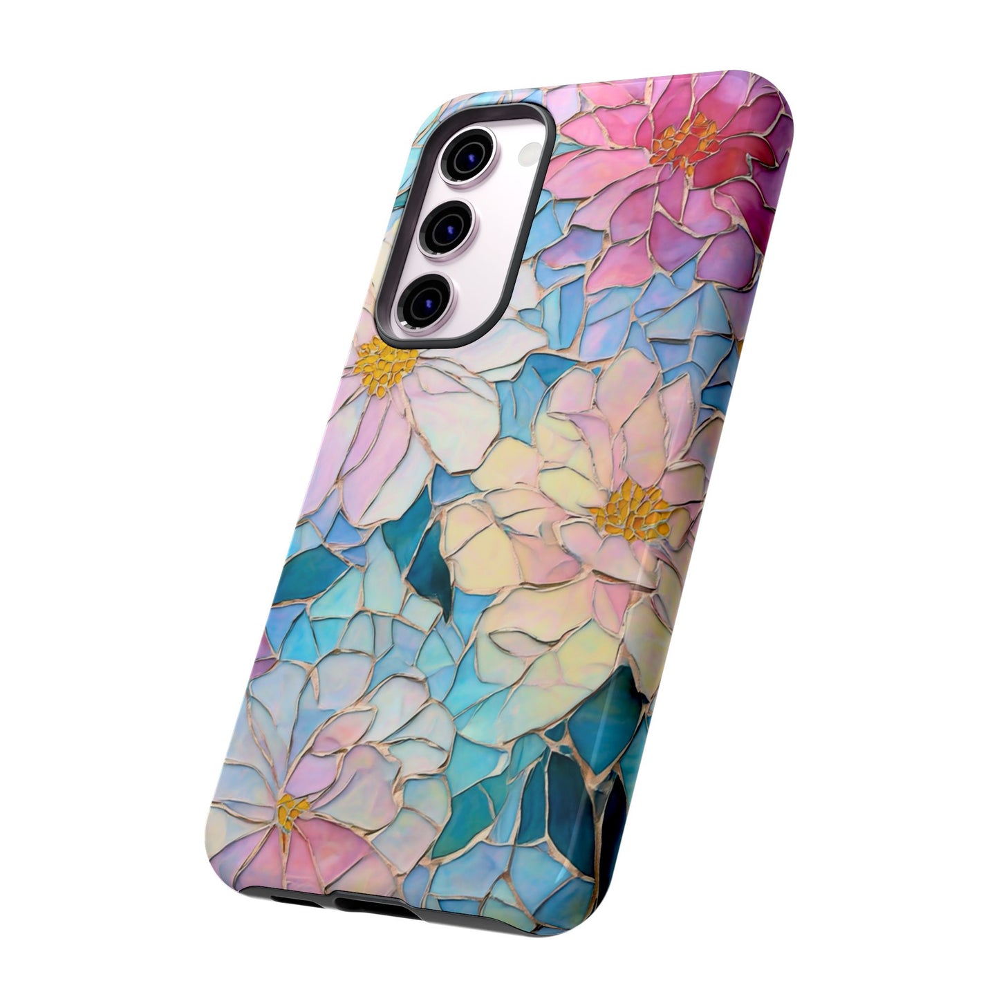 Floral Mosaic Phone Case, Colorful Flower Art Cover, Protective iPhone Samsung Pixel Case, New Phone Accessory, Gift for Friend