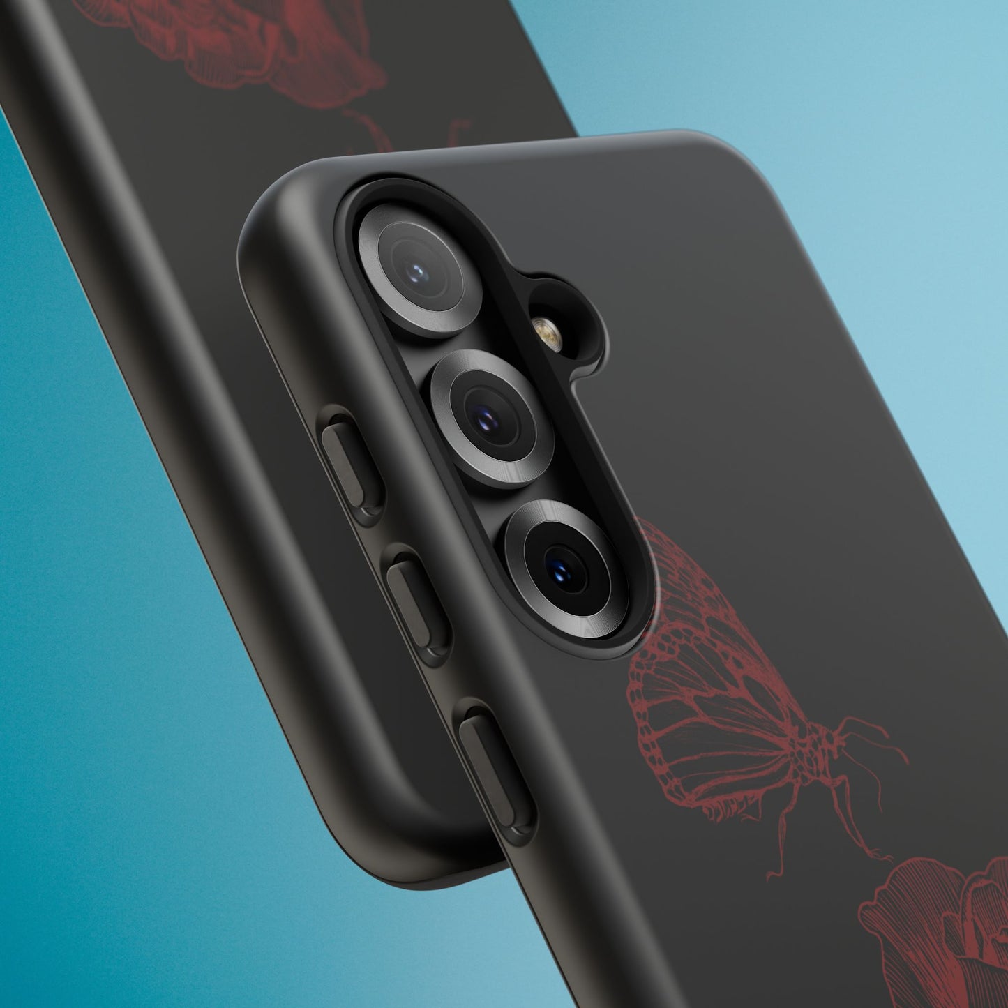 Black Rose and Butterfly Phone Case - Dark Academia Aesthetic Gothic iPhone, Galaxy and Pixel Cover