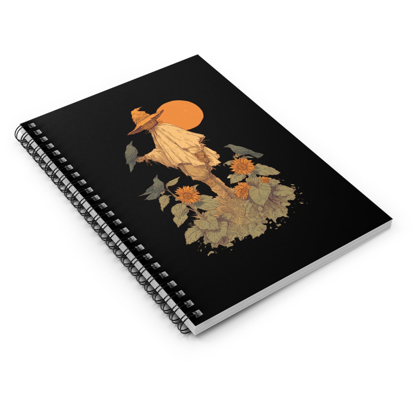 Autumn Scarecrow Notebook - Rustic Spiral Journal with Crows & Sunflowers, Cozy Fall Stationery, Gift for Writers and Fall Lovers