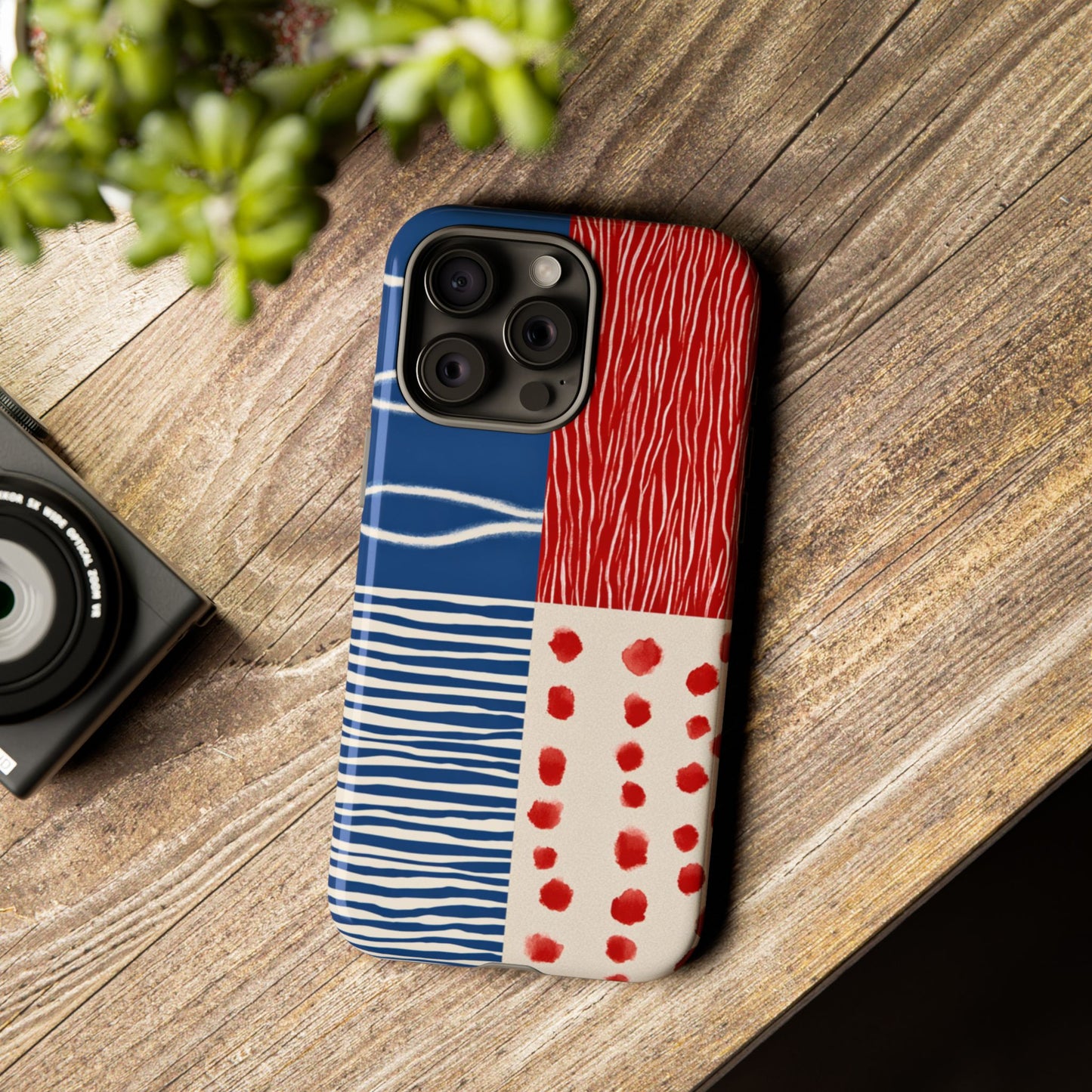 Abstract Geometric Phone Case | Red, Blue & White Pattern Cover for iPhone, Galaxy, Pixel