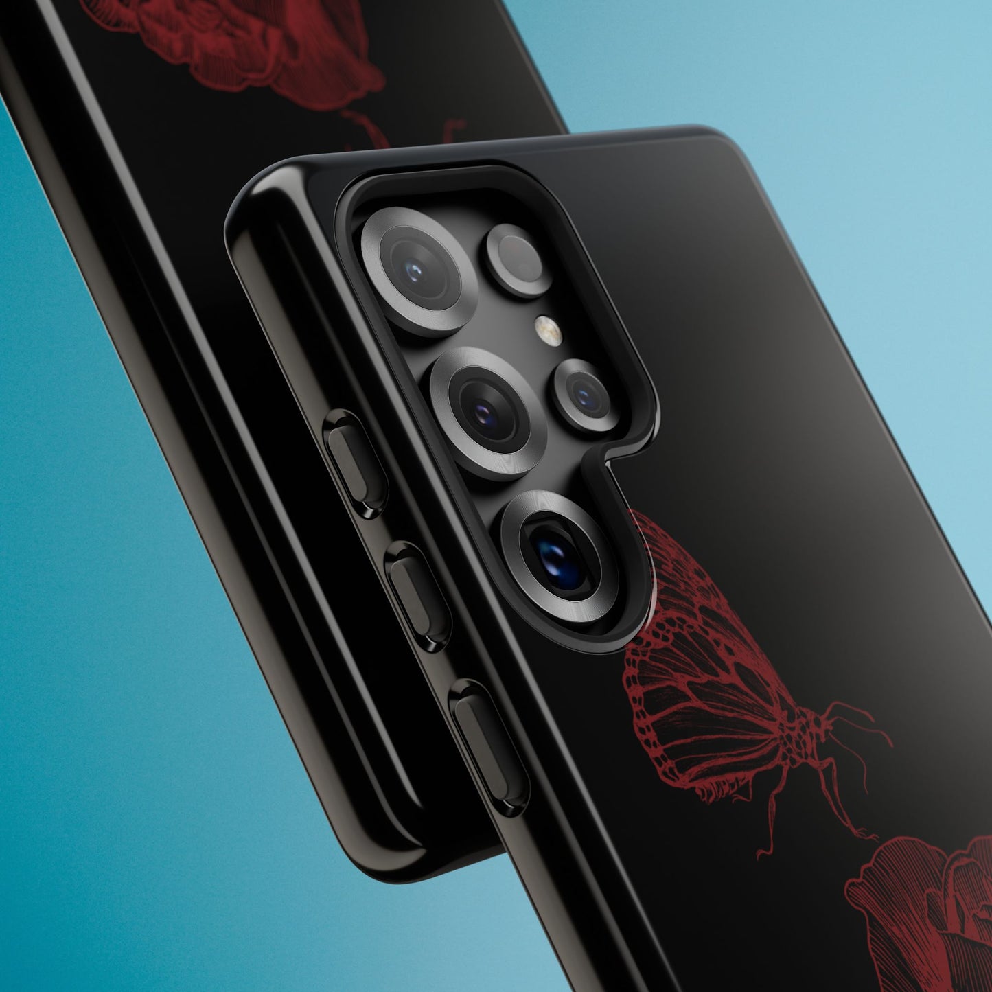 Black Rose and Butterfly Phone Case - Dark Academia Aesthetic Gothic iPhone, Galaxy and Pixel Cover