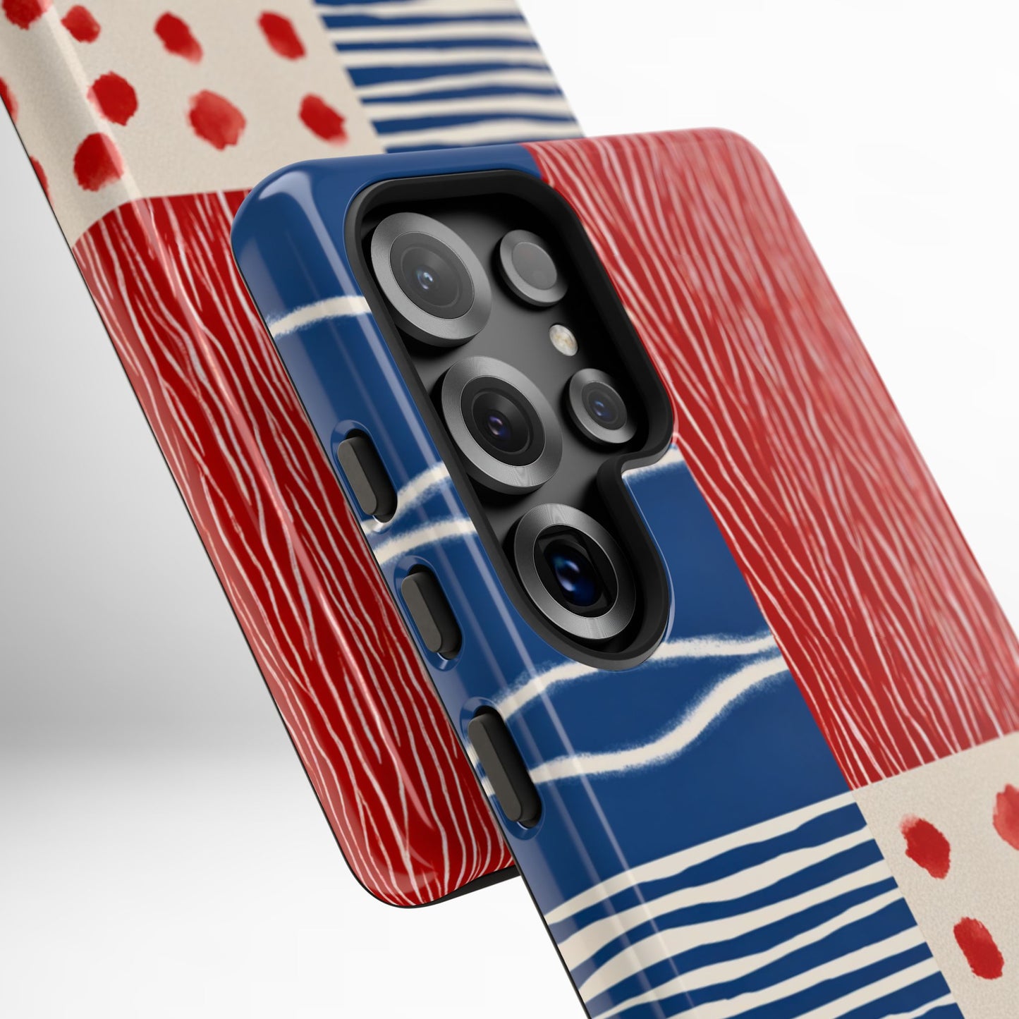 Abstract Geometric Phone Case | Red, Blue & White Pattern Cover for iPhone, Galaxy, Pixel