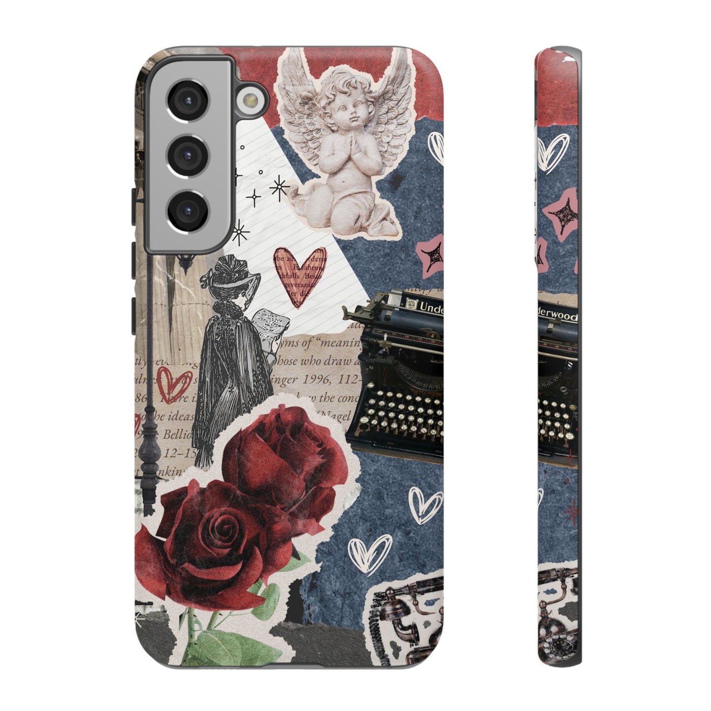 Romantic Collage Phone Case, Vintage Rose Paris Design, Gothic Aesthetic iPhone Samsung Pixel Cover, Bookish Gift