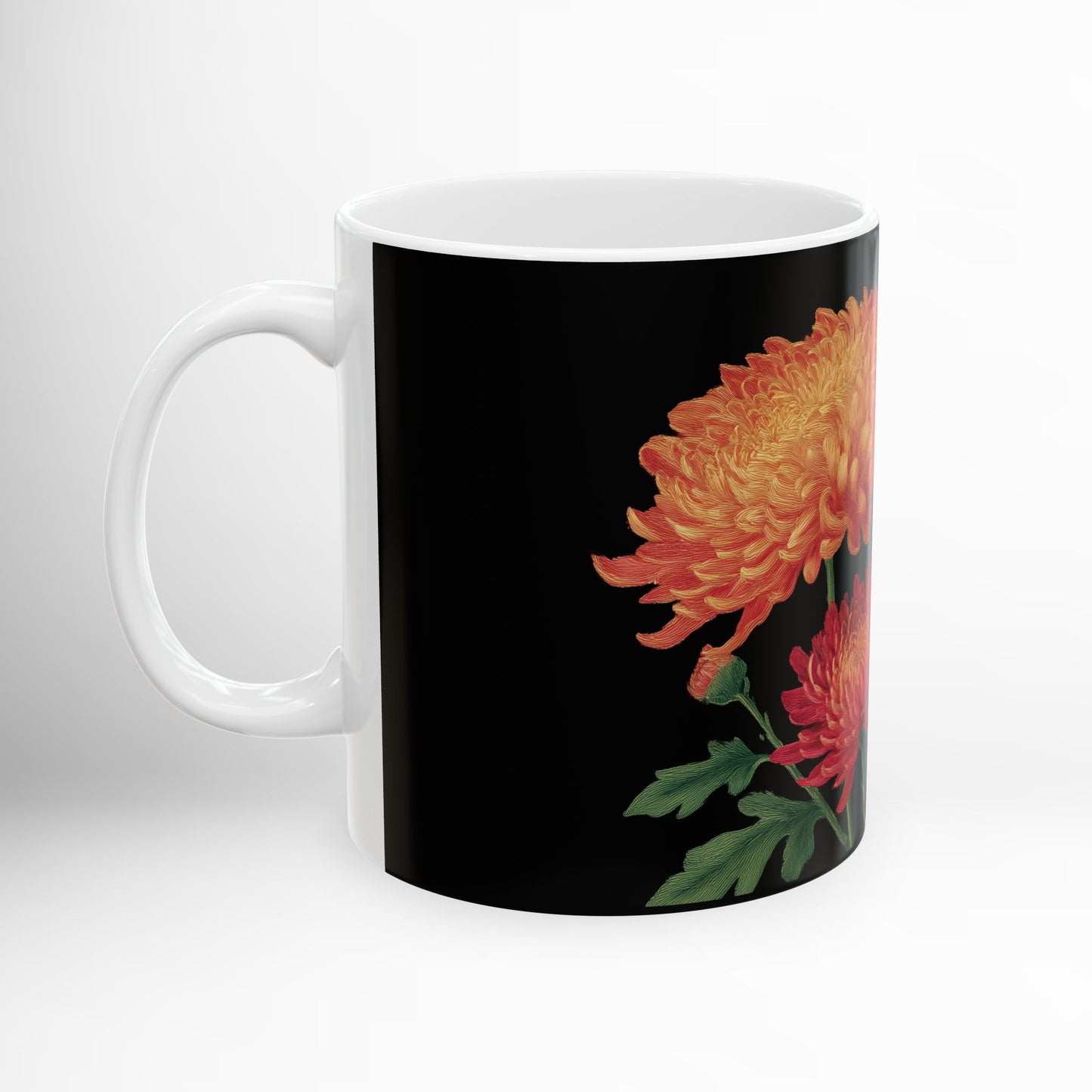 Mums Flower Mug, Chrysanthemum Ceramic Coffee Cup, Botanical Floral Drinkware, Garden Lover Gift 11oz & 15oz
