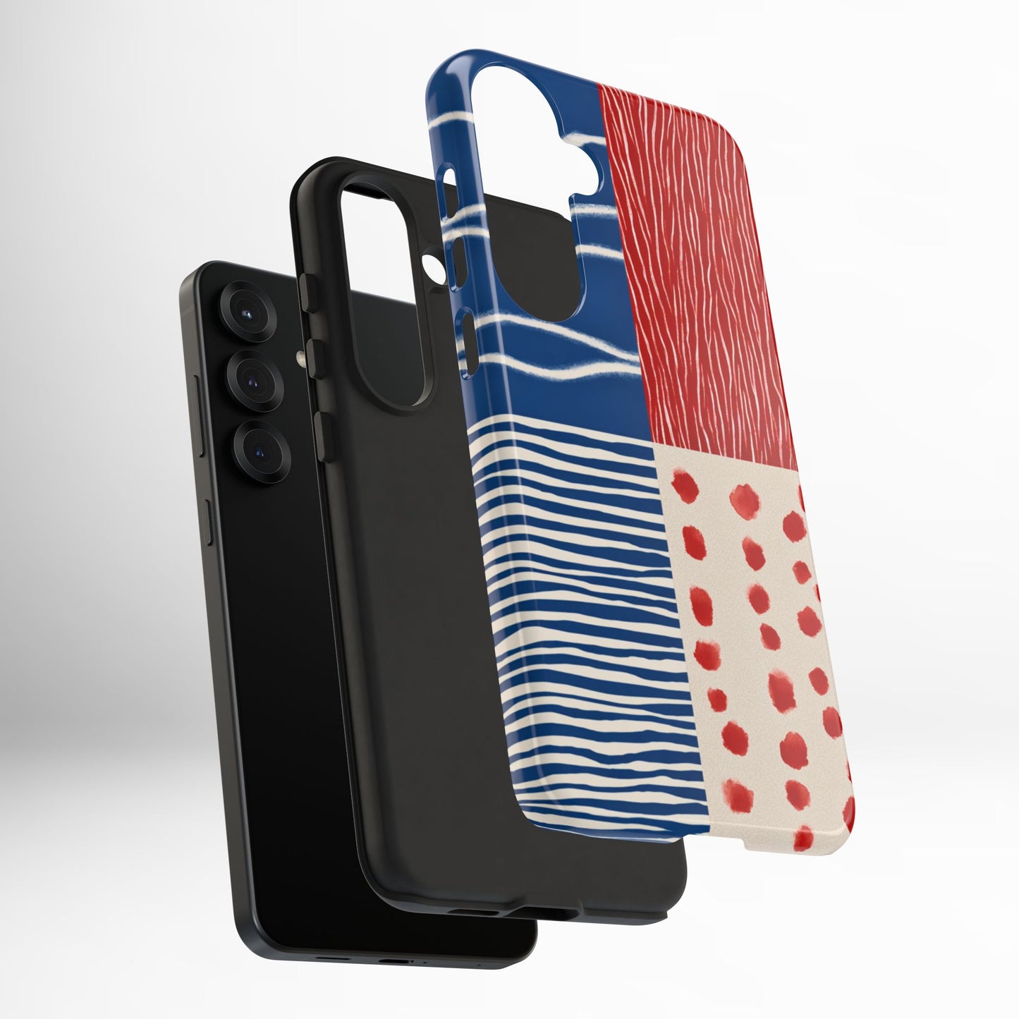 Abstract Geometric Phone Case | Red, Blue & White Pattern Cover for iPhone, Galaxy, Pixel