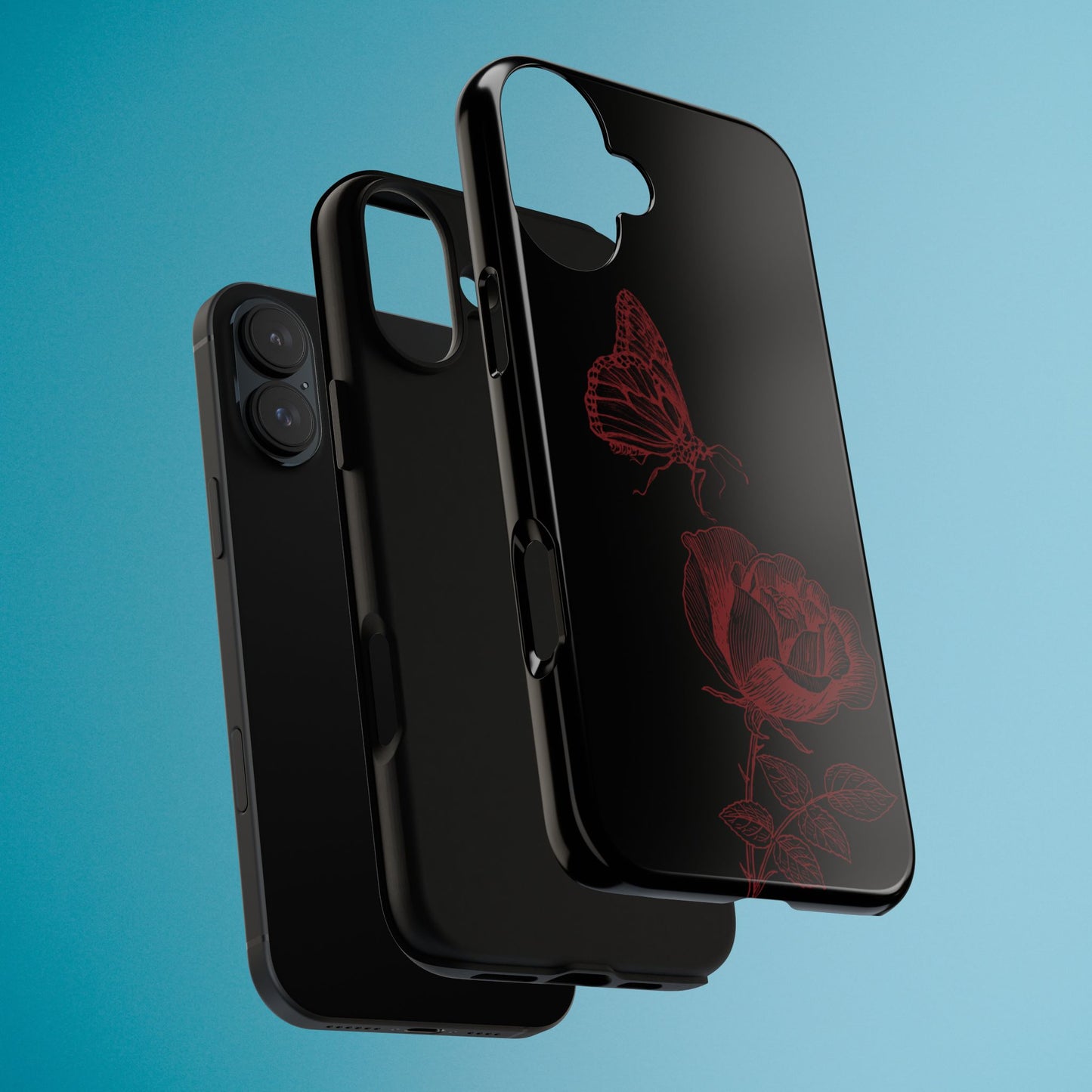 Black Rose and Butterfly Phone Case - Dark Academia Aesthetic Gothic iPhone, Galaxy and Pixel Cover