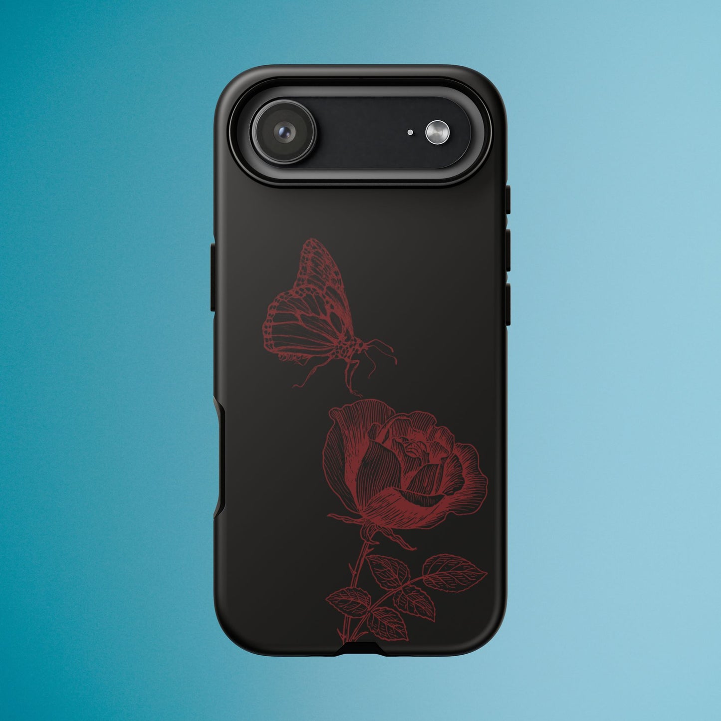 Black Rose and Butterfly Phone Case - Dark Academia Aesthetic Gothic iPhone, Galaxy and Pixel Cover