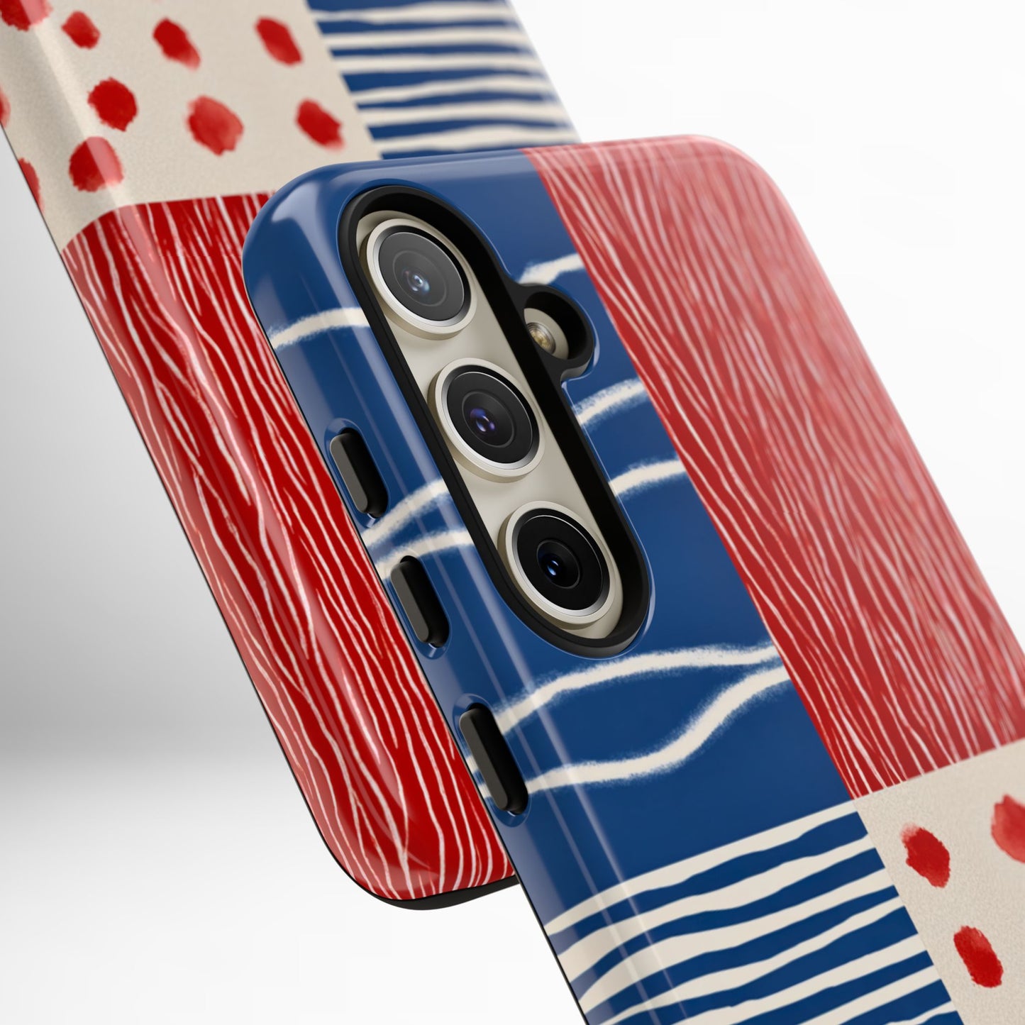 Abstract Geometric Phone Case | Red, Blue & White Pattern Cover for iPhone, Galaxy, Pixel