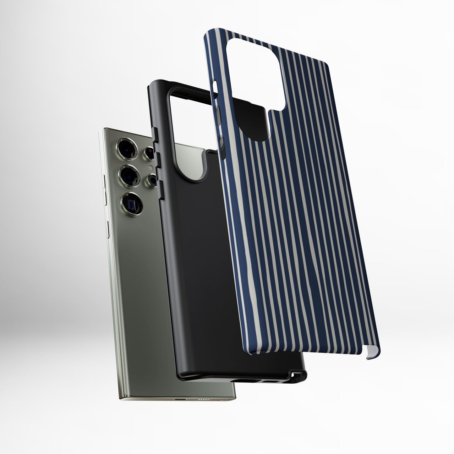 Navy Striped Phone Case | Minimalist Blue and White Stripe Design, Nautical Aesthetic Protective Cover