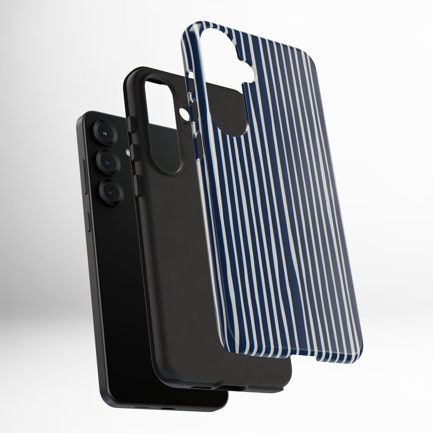 Navy Striped Phone Case | Minimalist Blue and White Stripe Design, Nautical Aesthetic Protective Cover