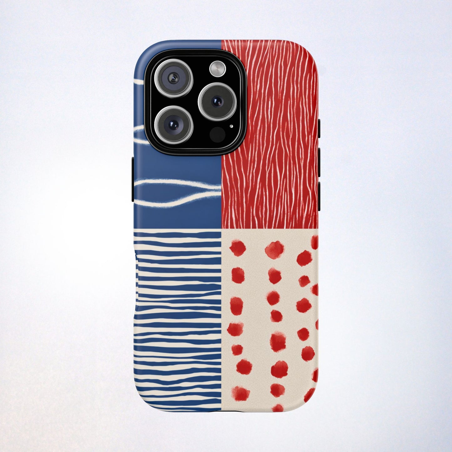 Abstract Geometric Phone Case | Red, Blue & White Pattern Cover for iPhone, Galaxy, Pixel