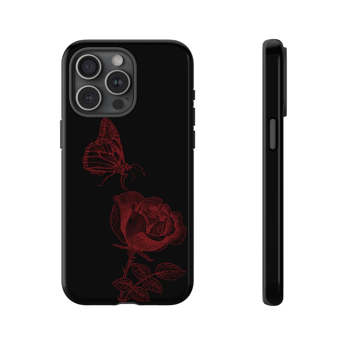 Black Rose and Butterfly Phone Case - Dark Academia Aesthetic Gothic iPhone, Galaxy and Pixel Cover