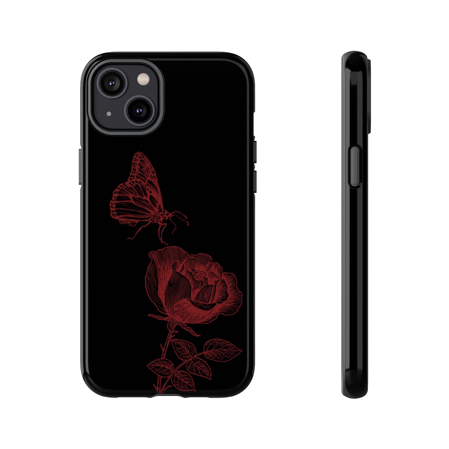 Black Rose and Butterfly Phone Case - Dark Academia Aesthetic Gothic iPhone, Galaxy and Pixel Cover