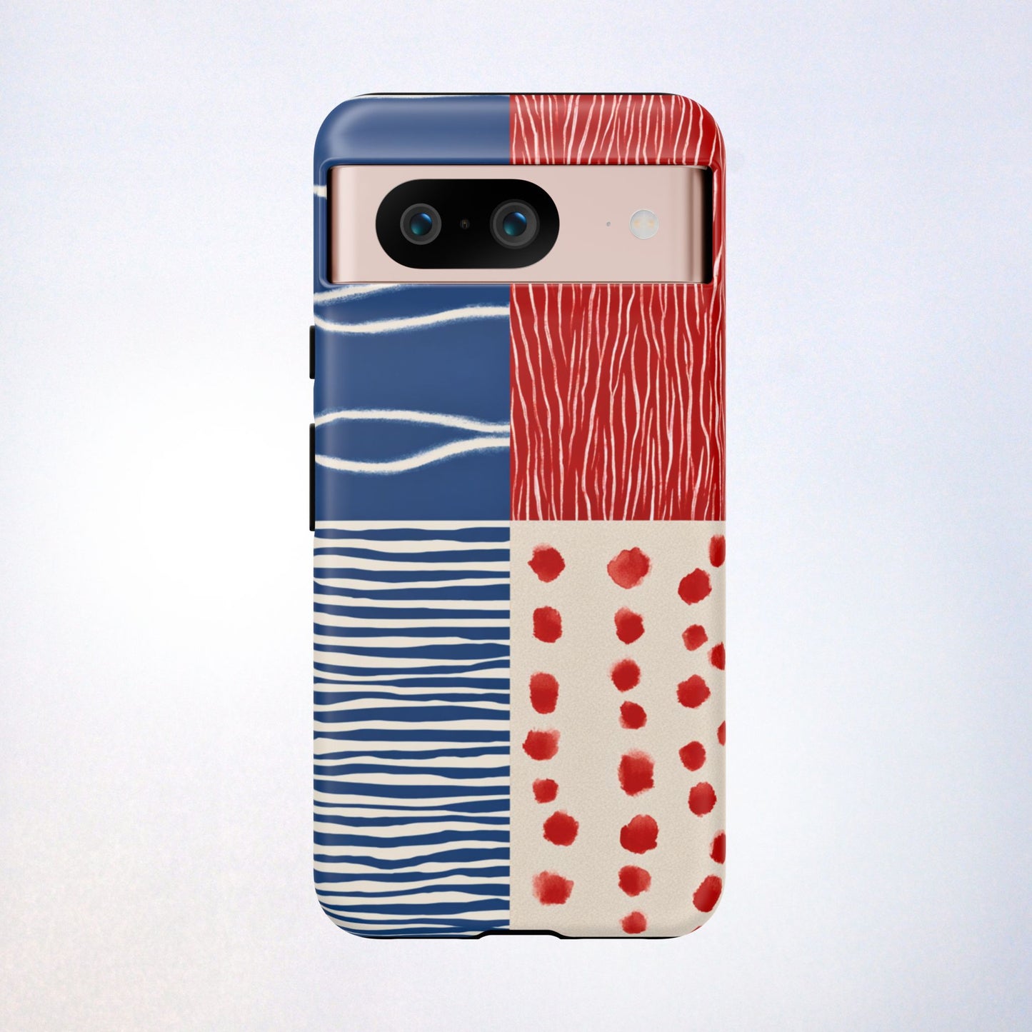 Abstract Geometric Phone Case | Red, Blue & White Pattern Cover for iPhone, Galaxy, Pixel