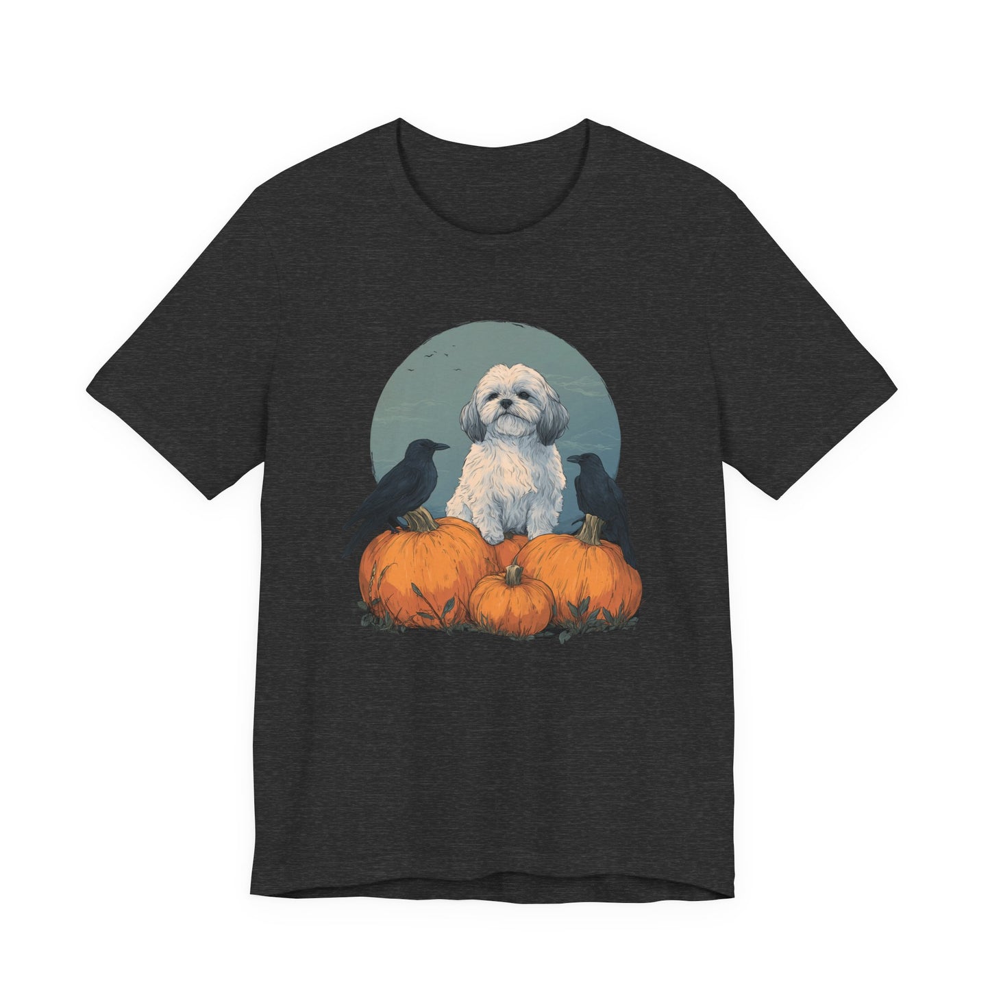 Shih Tzu T-Shirt Fall Dog & Crow Tee, Pumpkin Pet Shirt, Halloween Dog Lover Gift, Autumn Casual Top, Cute Unisex Dog Apparel