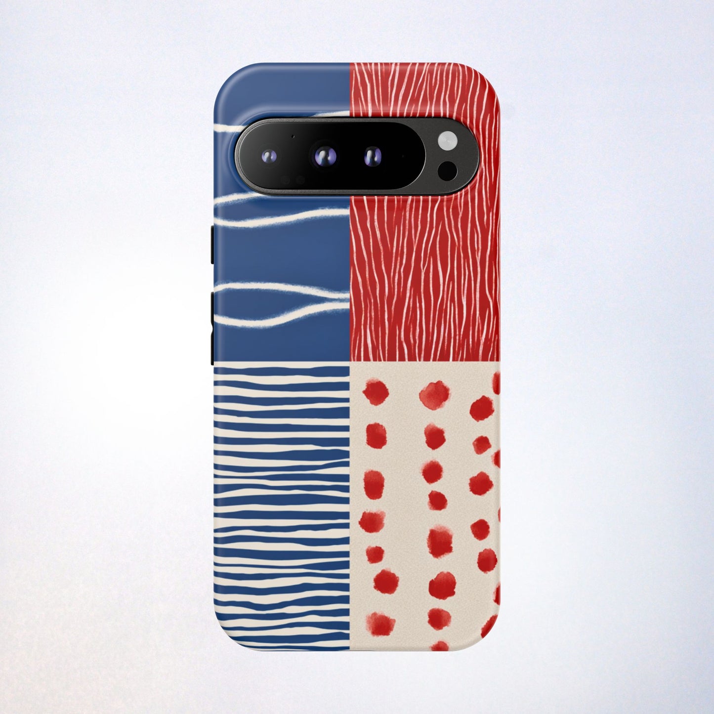 Abstract Geometric Phone Case | Red, Blue & White Pattern Cover for iPhone, Galaxy, Pixel