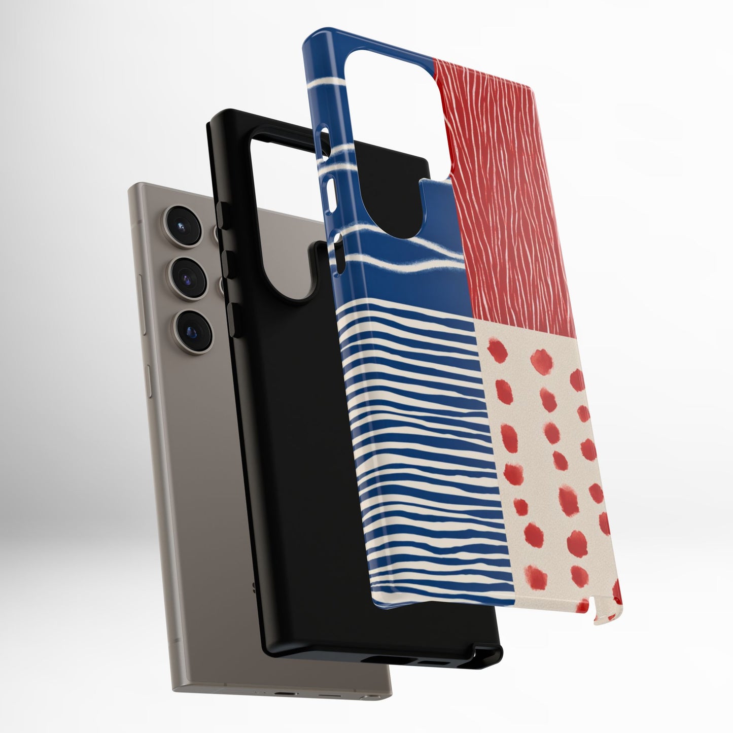 Abstract Geometric Phone Case | Red, Blue & White Pattern Cover for iPhone, Galaxy, Pixel