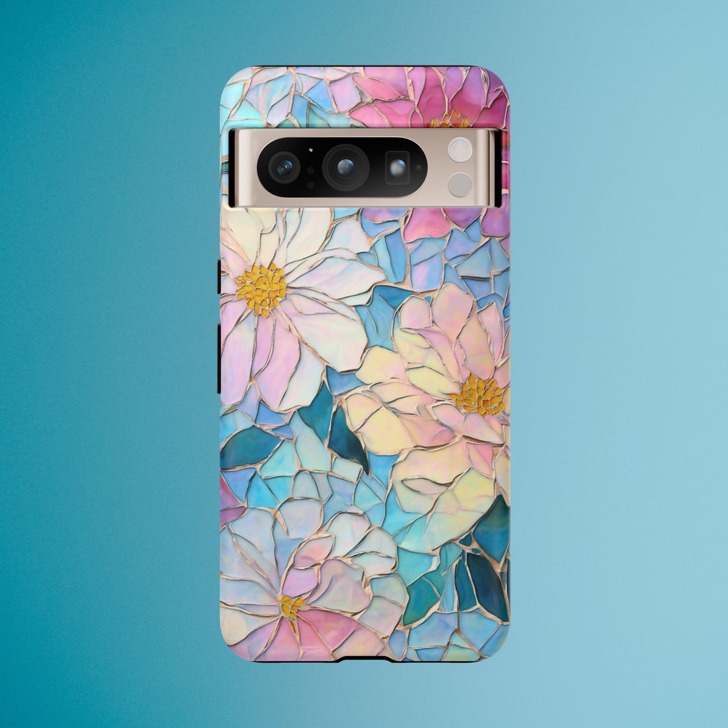 Floral Mosaic Phone Case, Colorful Flower Art Cover, Protective iPhone Samsung Pixel Case, New Phone Accessory, Gift for Friend