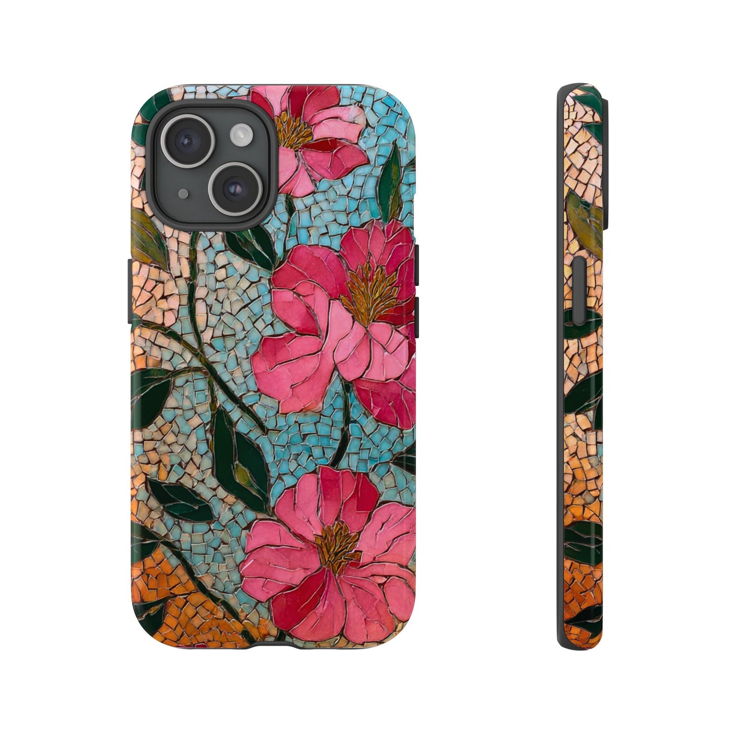 Bright Floral Mosaic Phone Case, iPhone 15 16 17 Pro Air Case, Pixel 9 Pro Cover, Samsung Galaxy 25 Pro Case