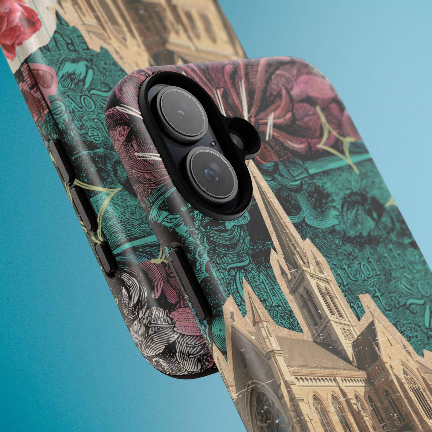 Gothic Cathedral Phone Case, Dark Academia Aesthetic, Fall Floral Art iPhone Samsung Pixel Cover, Scrapbook Vintage Phone Case Design