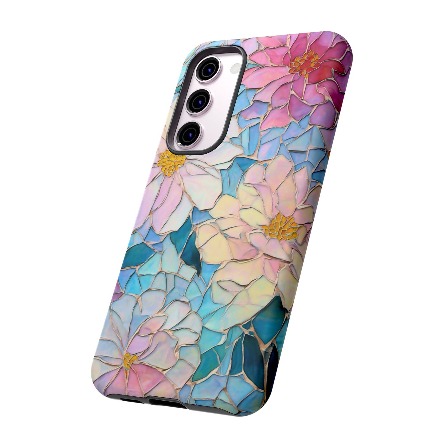 Floral Mosaic Phone Case, Colorful Flower Art Cover, Protective iPhone Samsung Pixel Case, New Phone Accessory, Gift for Friend