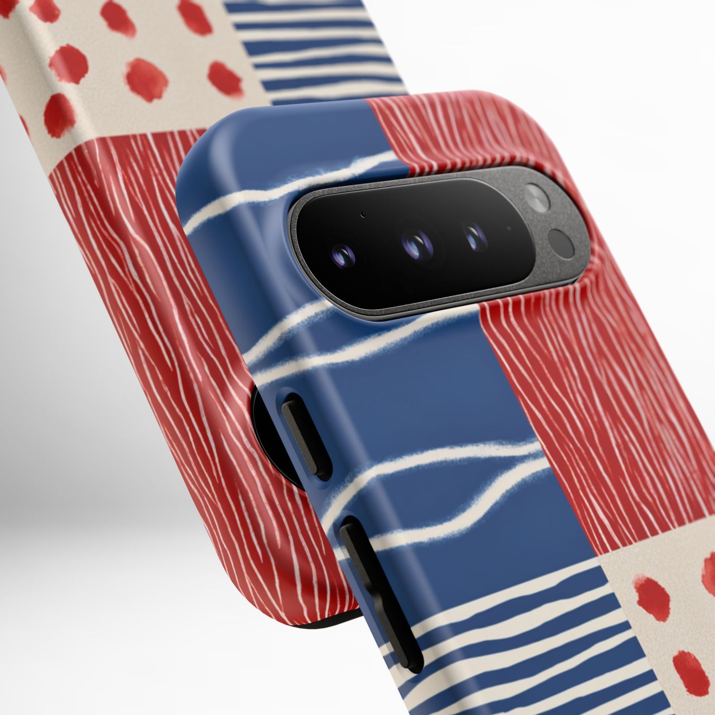 Abstract Geometric Phone Case | Red, Blue & White Pattern Cover for iPhone, Galaxy, Pixel